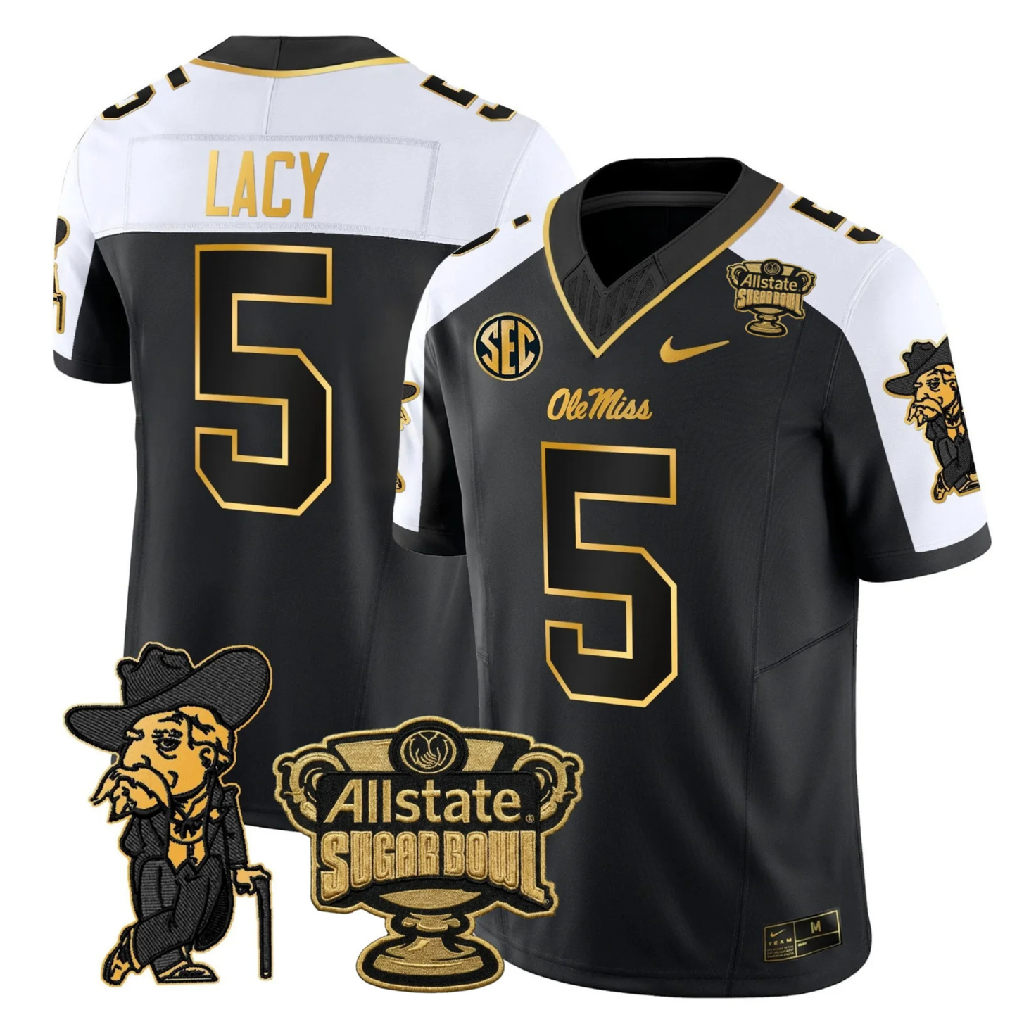 Ole Miss Rebels 2025 Gold Vapor Limited Jersey - Sugar Bowl Patch - All Stitched