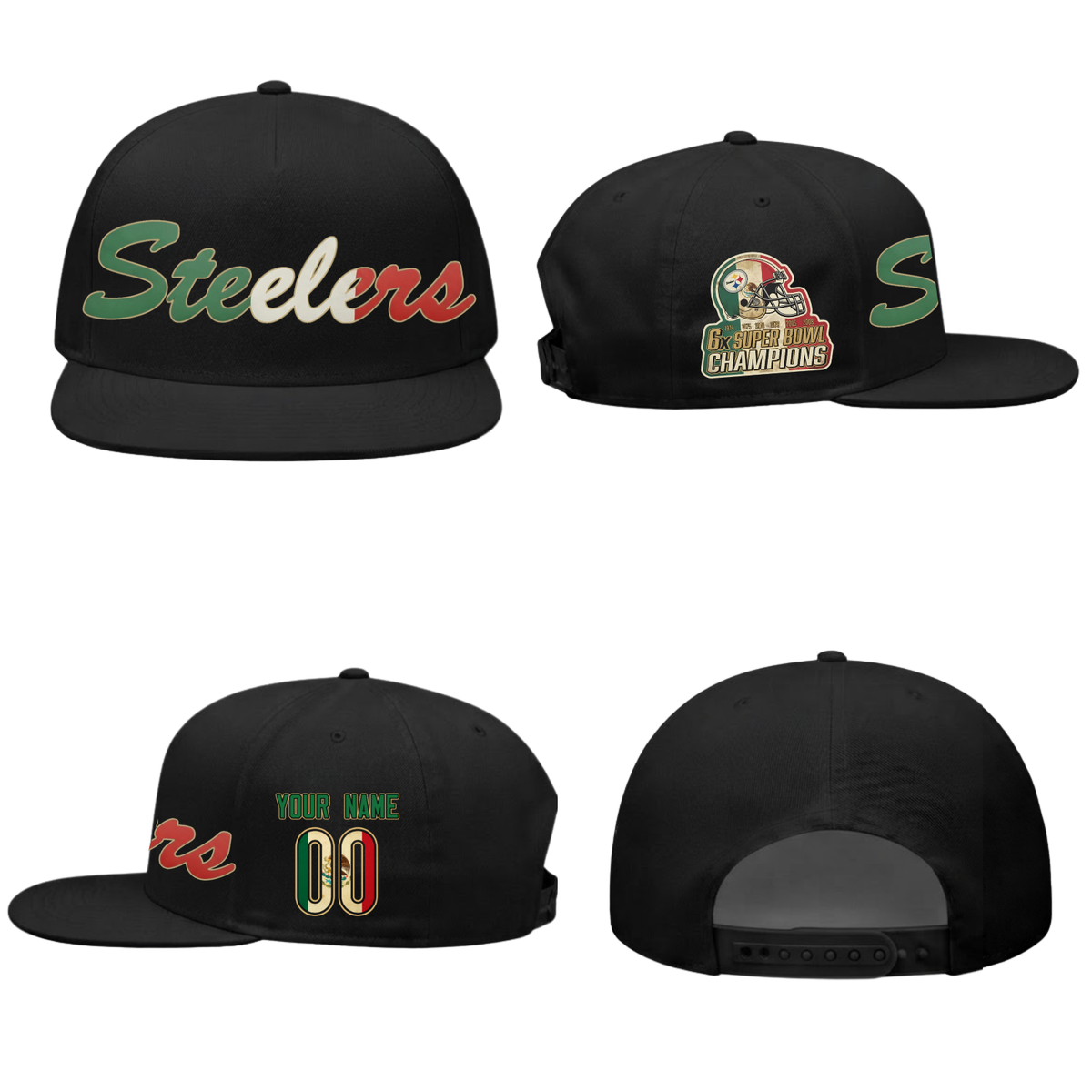 Pittsburgh Steelers Mexico Edition Personalized Snapback Cap - Printed
