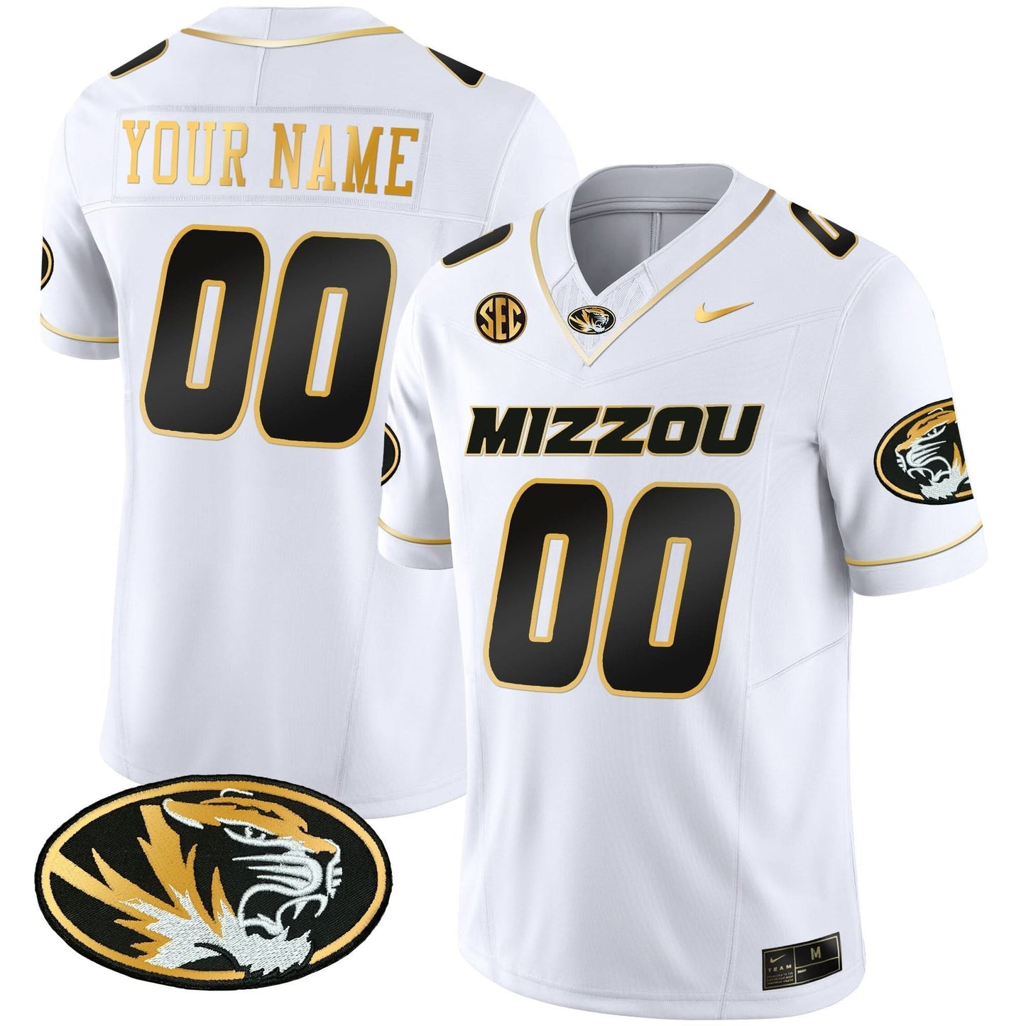 Missouri Tigers Gold Vapor Custom Jersey - All Stitched