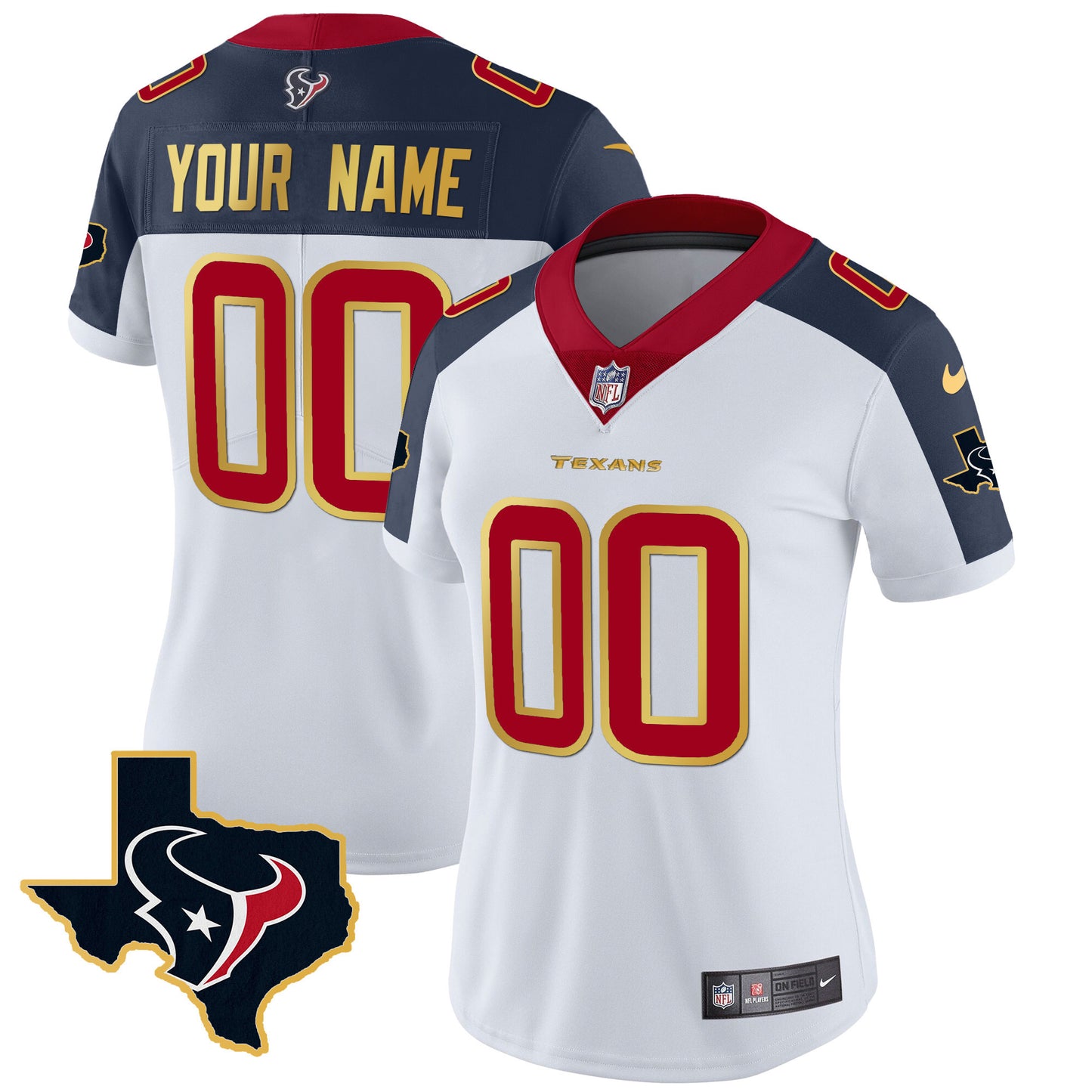 Houston Texans Gold Trim Vapor Custom Jersey - All Stitched
