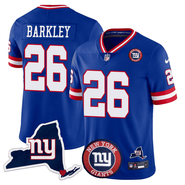 Giants New York State & Logo Patch Limited Jersey - All Stitched