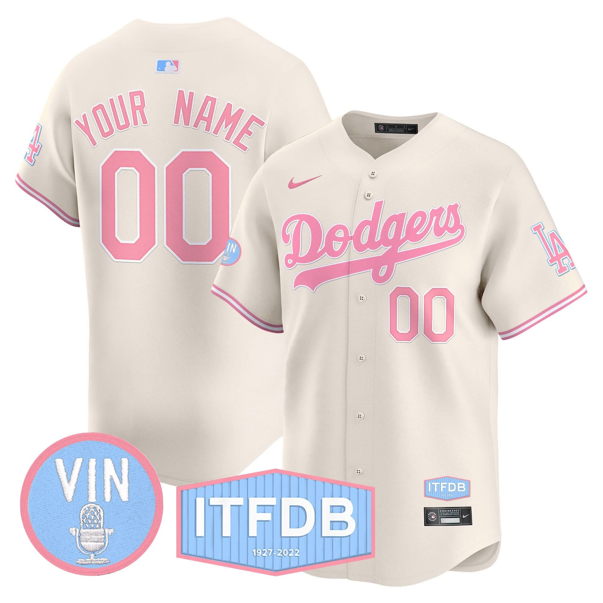 Dodgers Vin ITFDB Patch Bubblegum Pink Vapor Premier Limited Custom Jersey - All Stitched