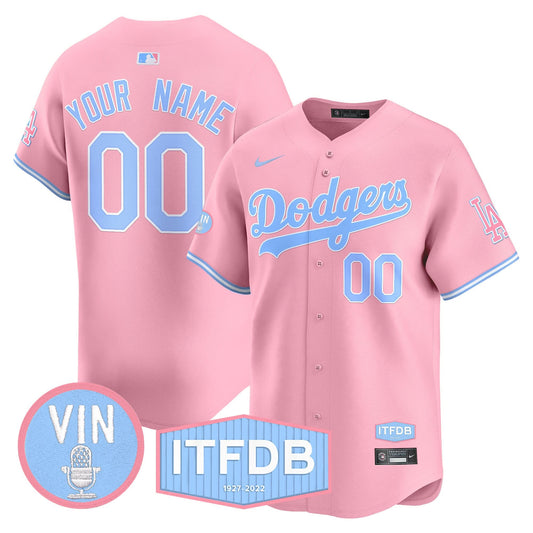 Dodgers Vin ITFDB Patch Bubblegum Pink Vapor Premier Limited Custom Jersey - All Stitched