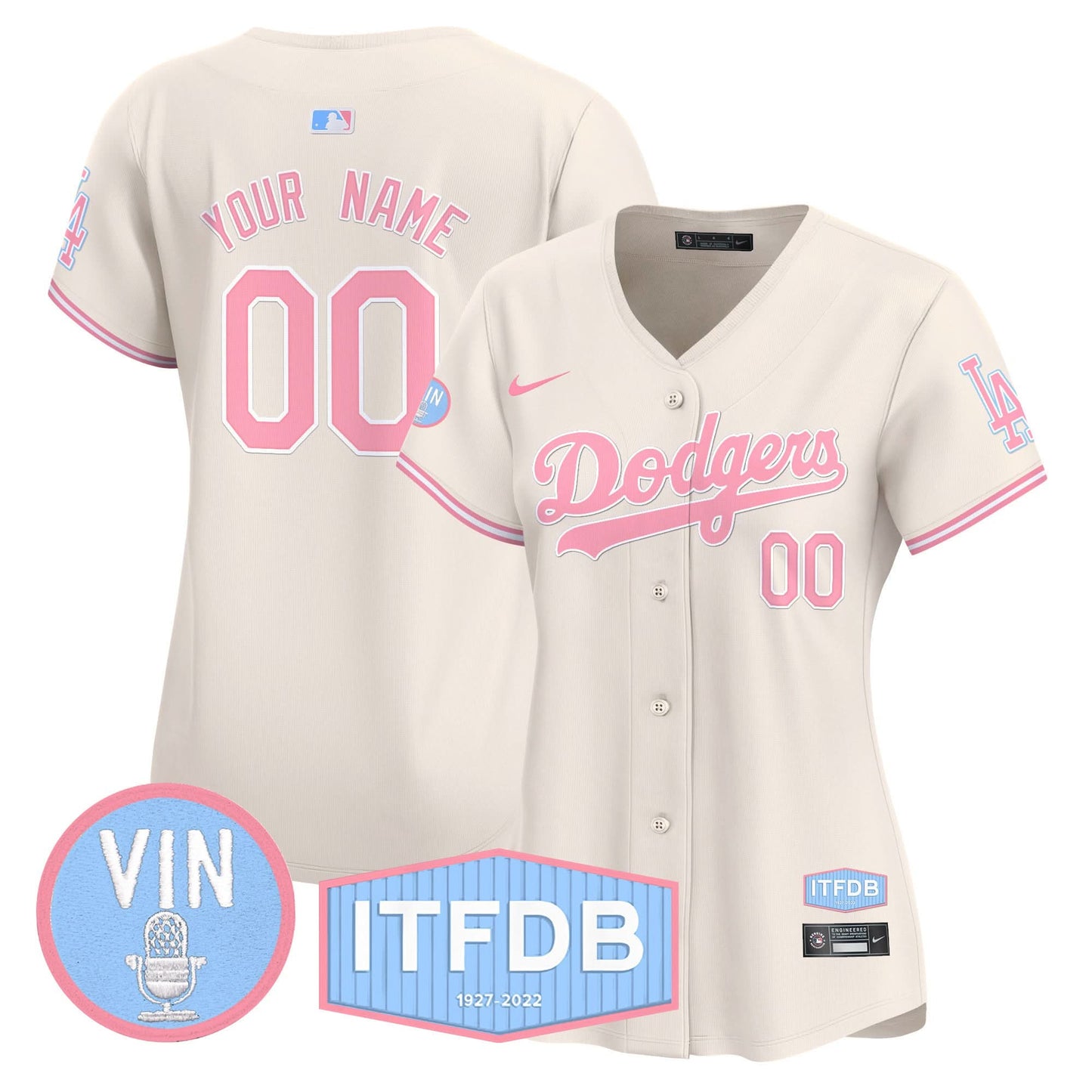 Dodgers Vin ITFDB Patch Bubblegum Pink Vapor Premier Limited Custom Jersey - All Stitched