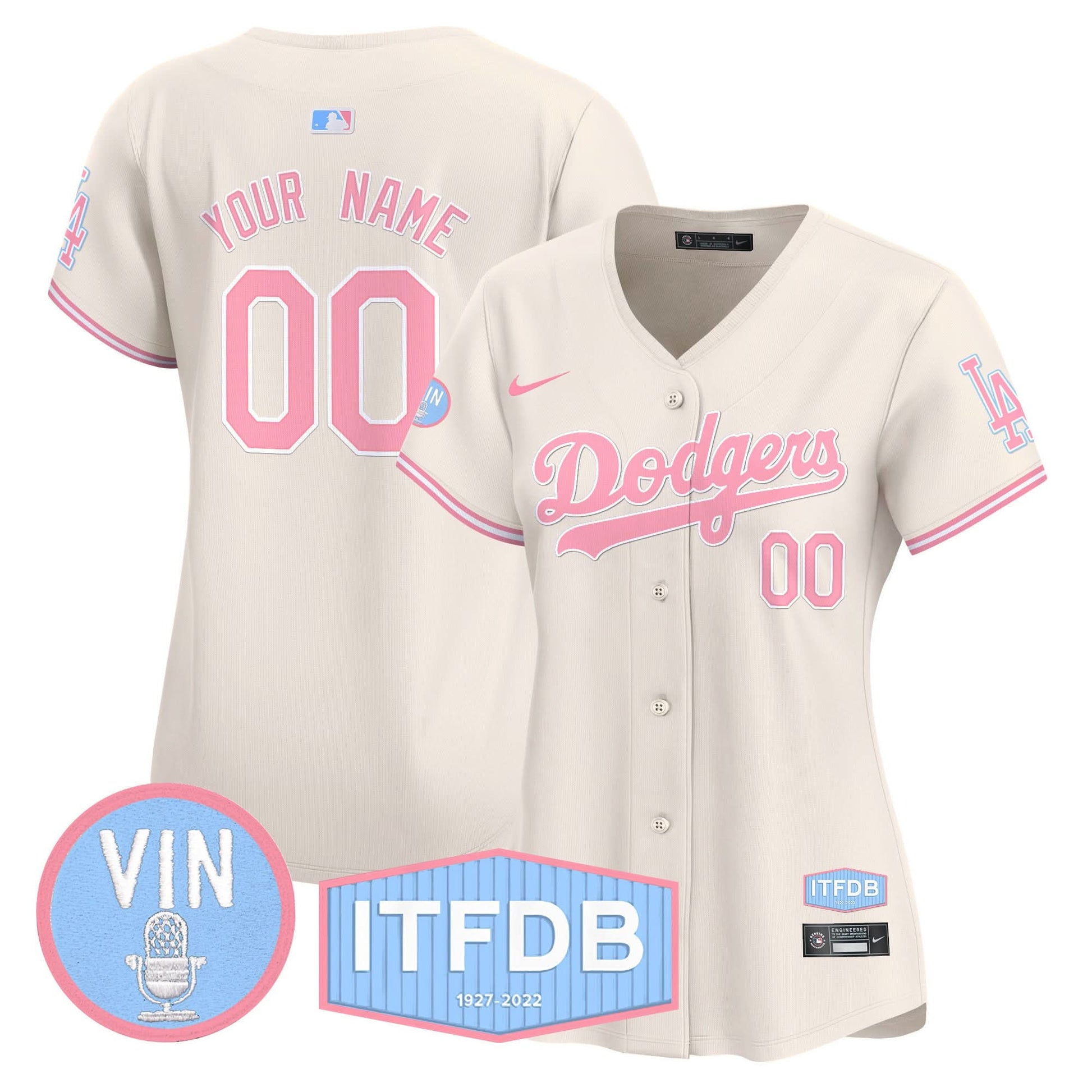 Dodgers Vin ITFDB Patch Bubblegum Pink Vapor Premier Limited Custom Jersey - All Stitched
