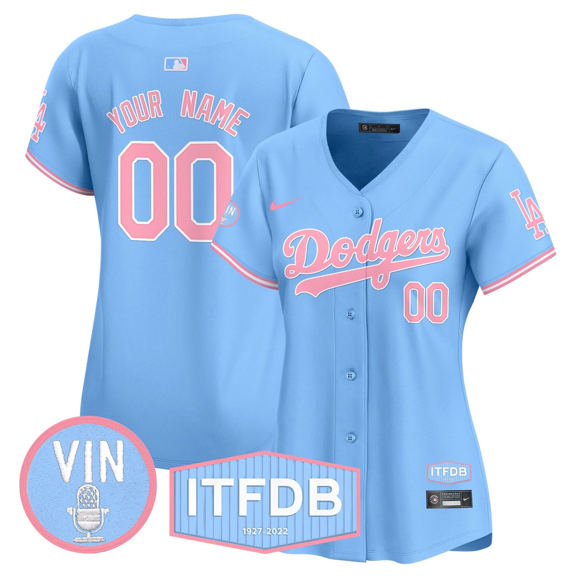 Dodgers Vin ITFDB Patch Bubblegum Pink Vapor Premier Limited Custom Jersey - All Stitched