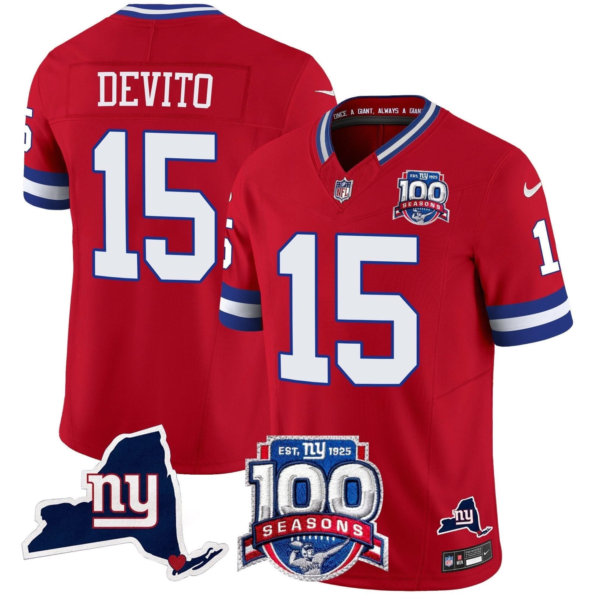 Men's New York Giants 100th Season & State Patch Vapor Limited Jersey - All Stitched