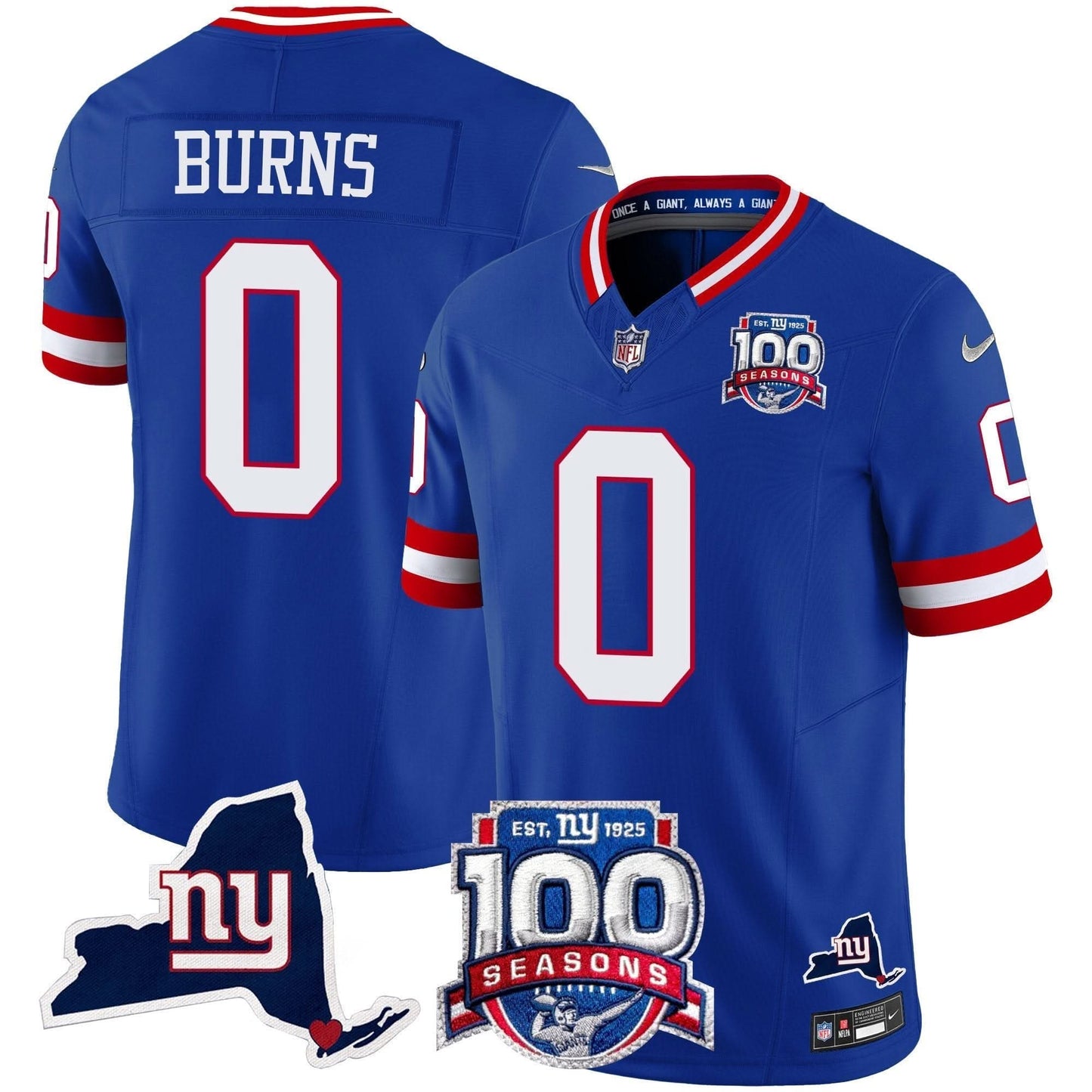 Men's New York Giants 100th Season & State Patch Vapor Limited Jersey - All Stitched