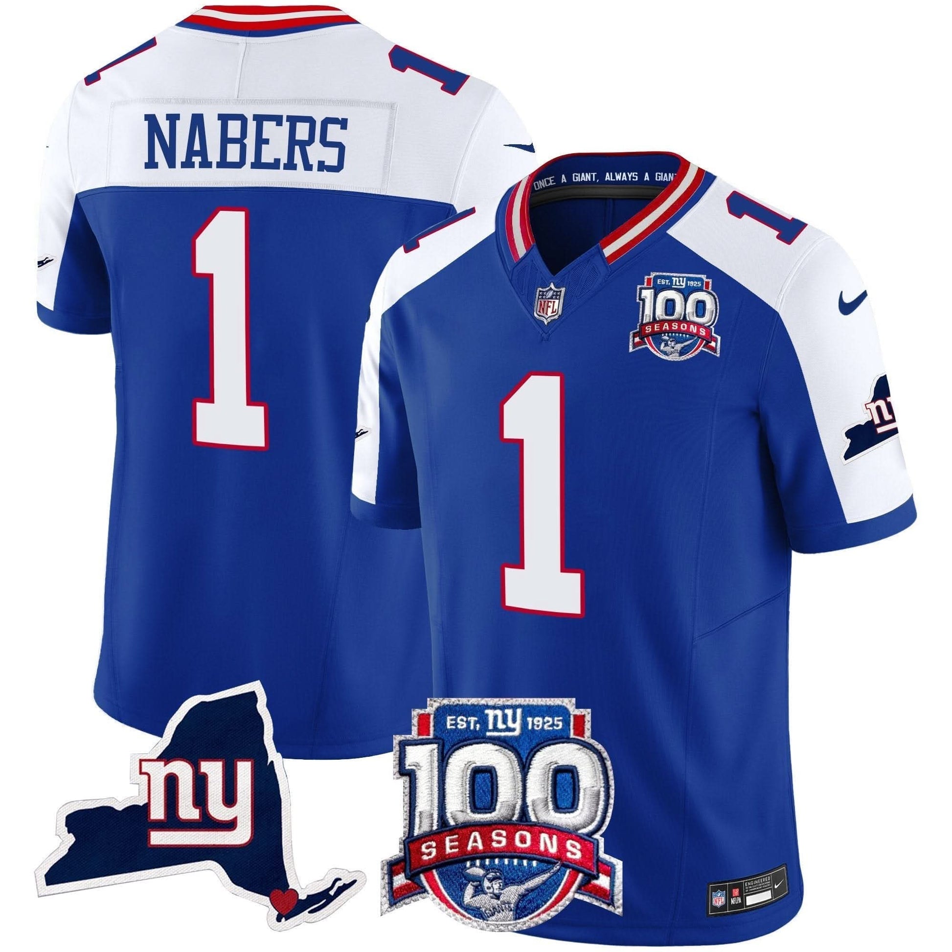 Men's New York Giants 100th Season & State Patch Vapor Limited Jersey - All Stitched