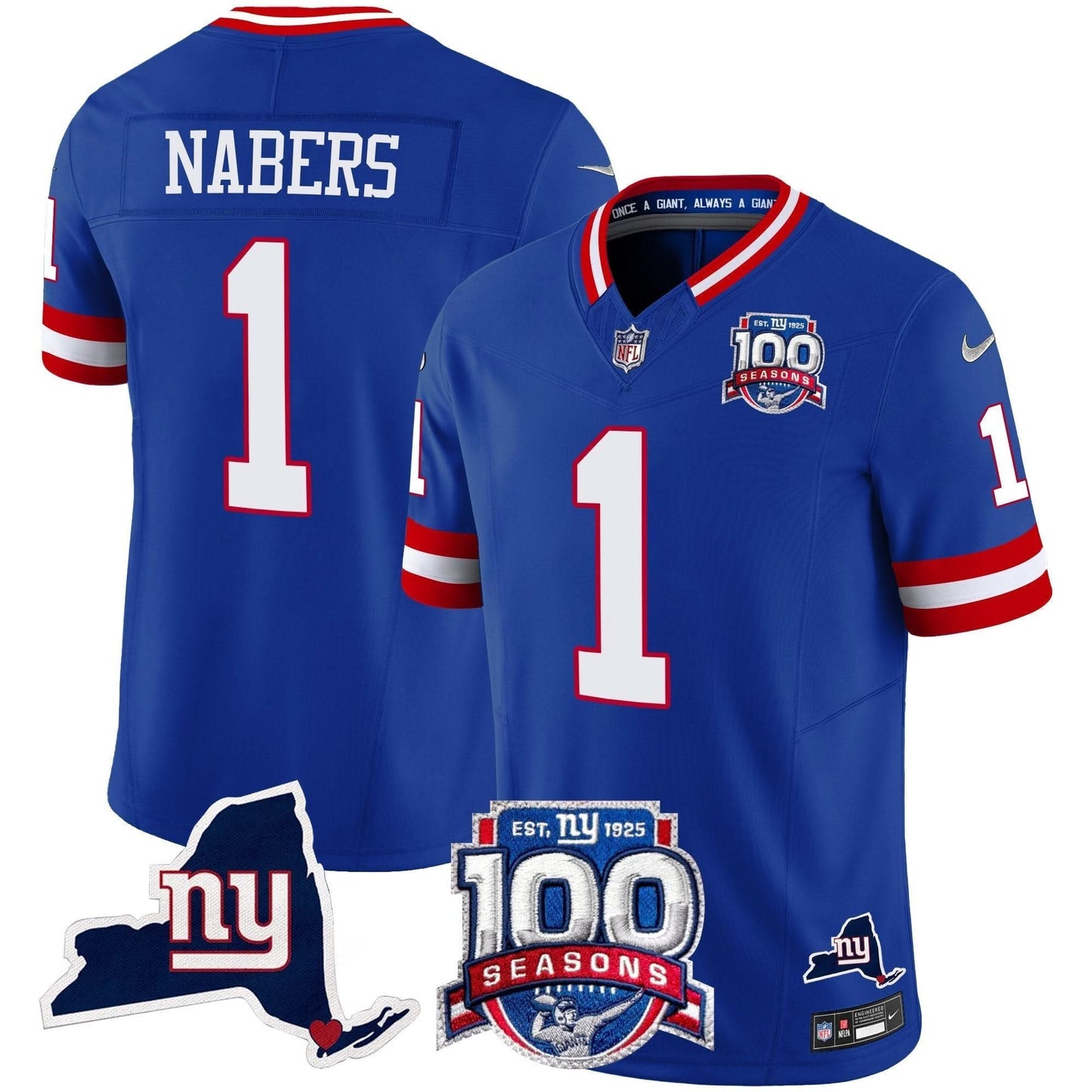 Men's New York Giants 100th Season & State Patch Vapor Limited Jersey - All Stitched