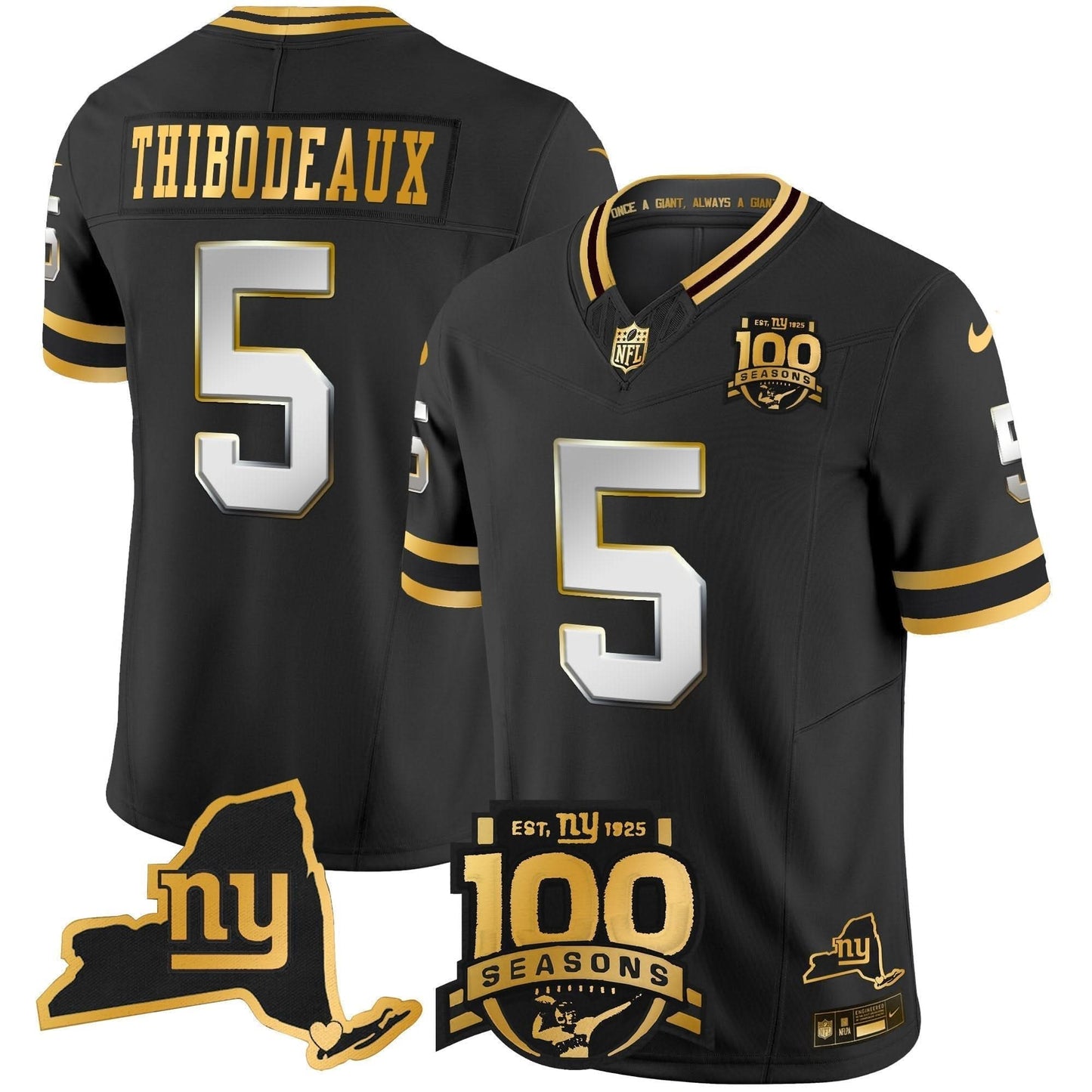 New York Giants 100th Season & State Patch Gold Vapor Limited Jersey - All Stitched