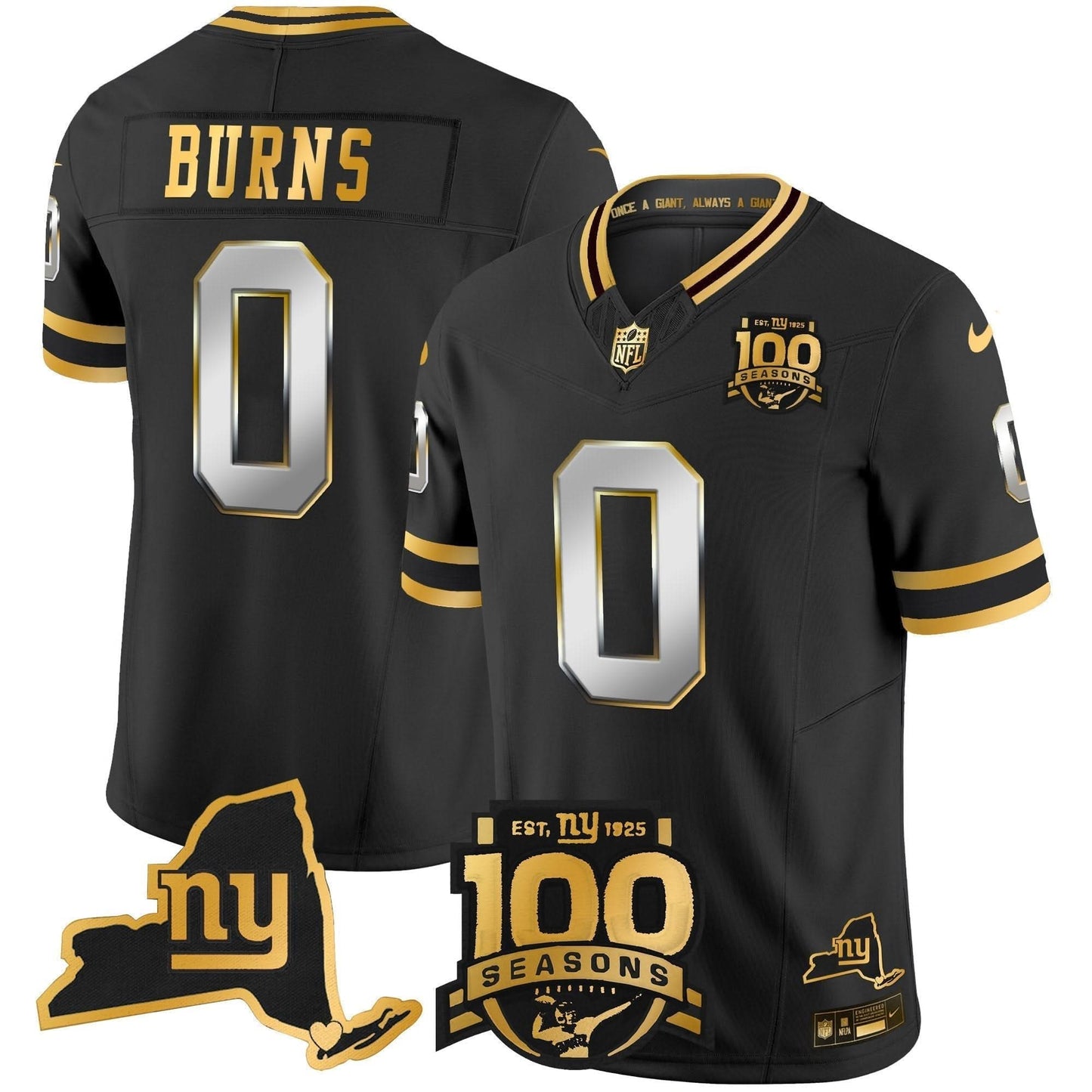 New York Giants 100th Season & State Patch Gold Vapor Limited Jersey - All Stitched