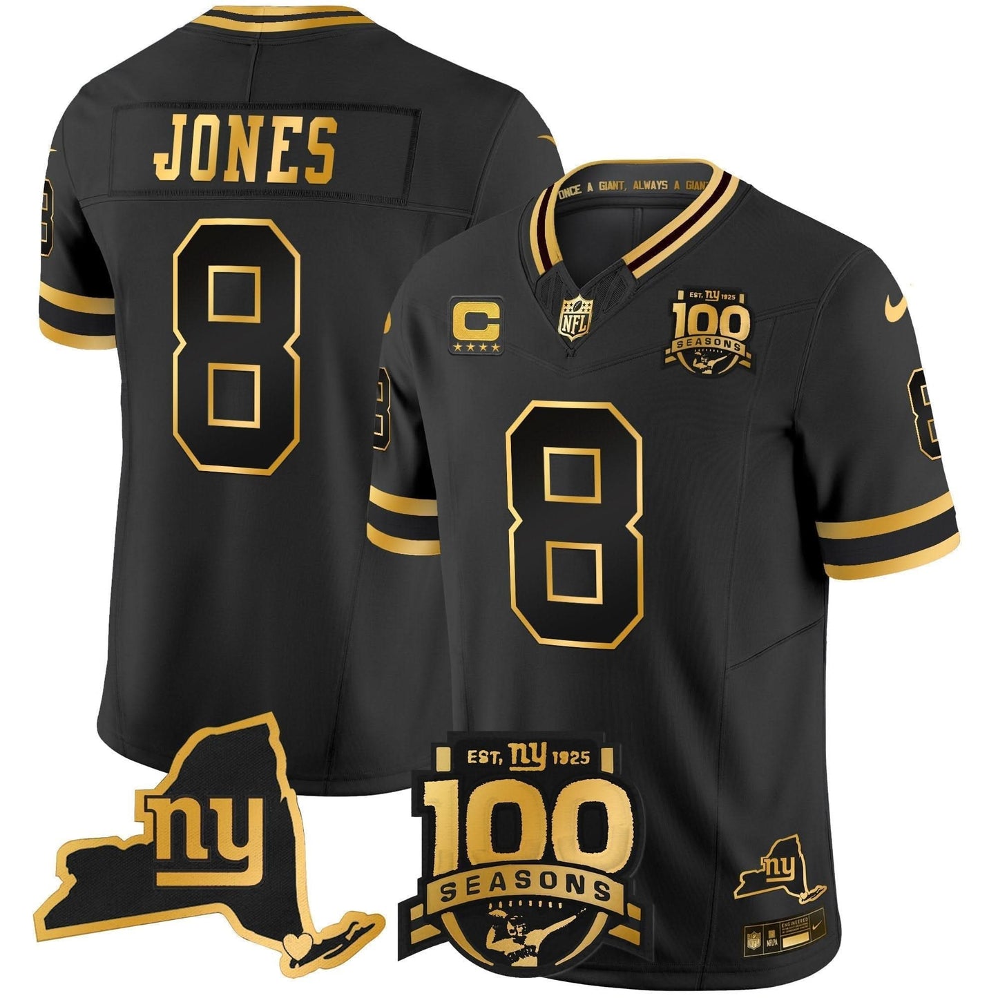 New York Giants 100th Season & State Patch Gold Vapor Limited Jersey - All Stitched