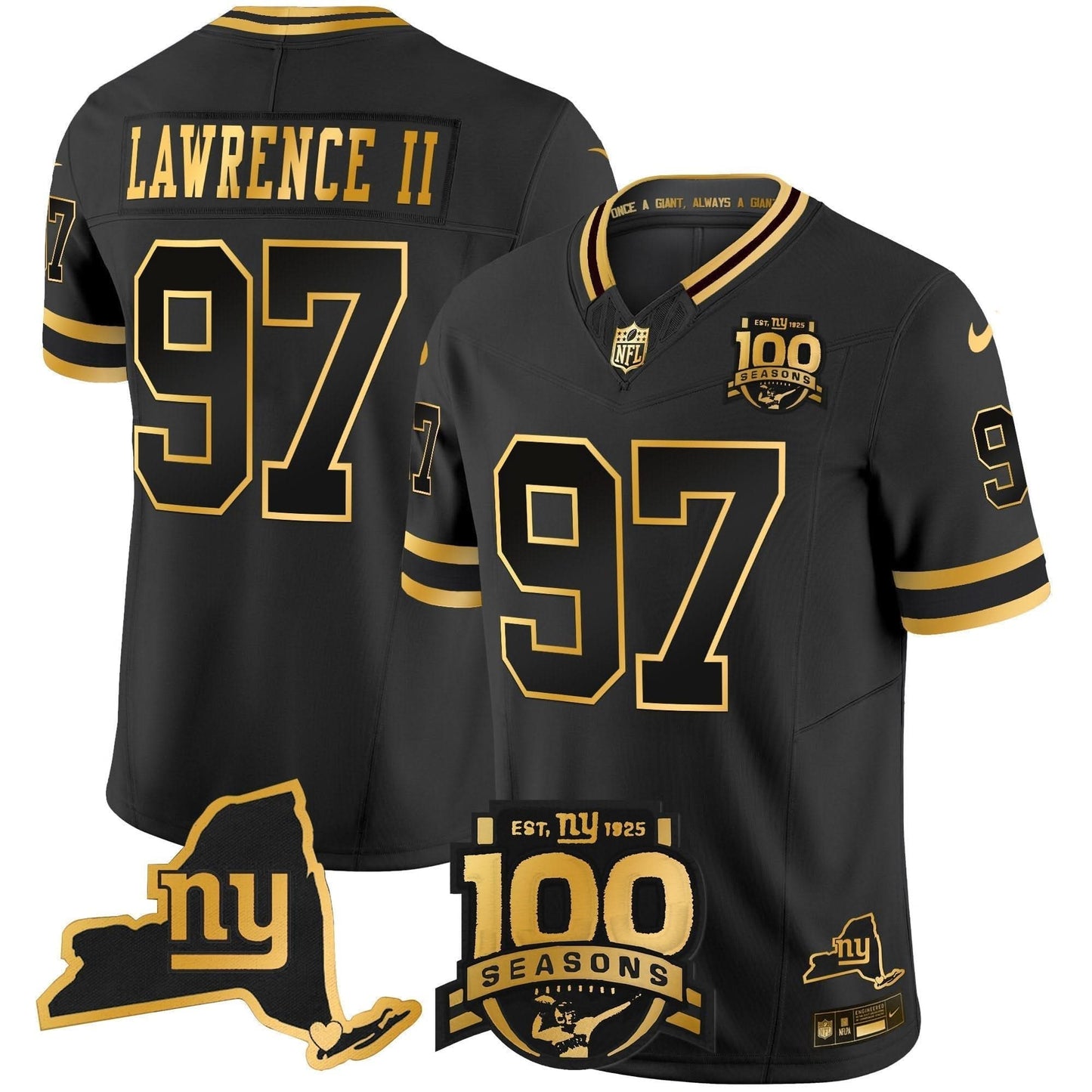 New York Giants 100th Season & State Patch Gold Vapor Limited Jersey - All Stitched