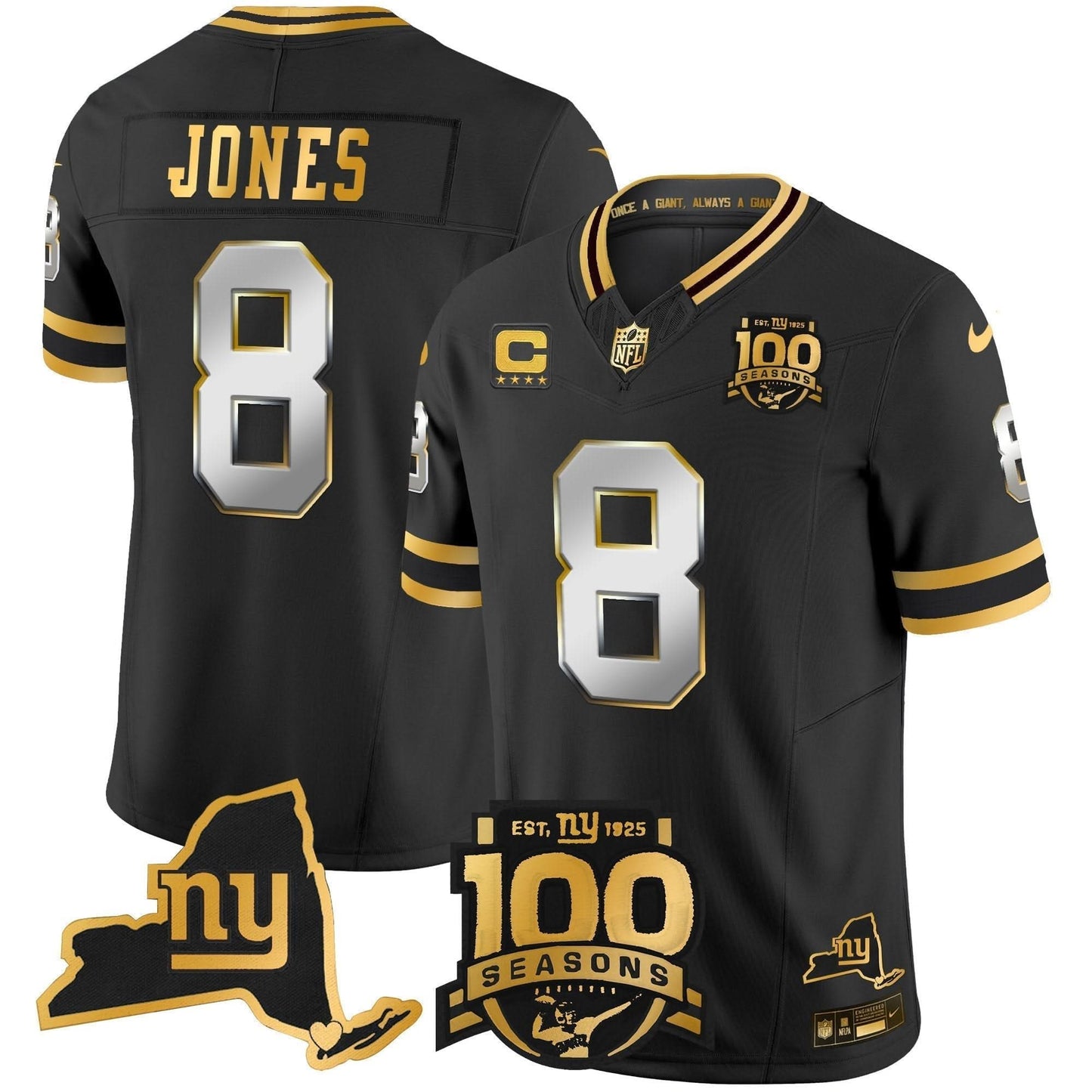 New York Giants 100th Season & State Patch Gold Vapor Limited Jersey - All Stitched