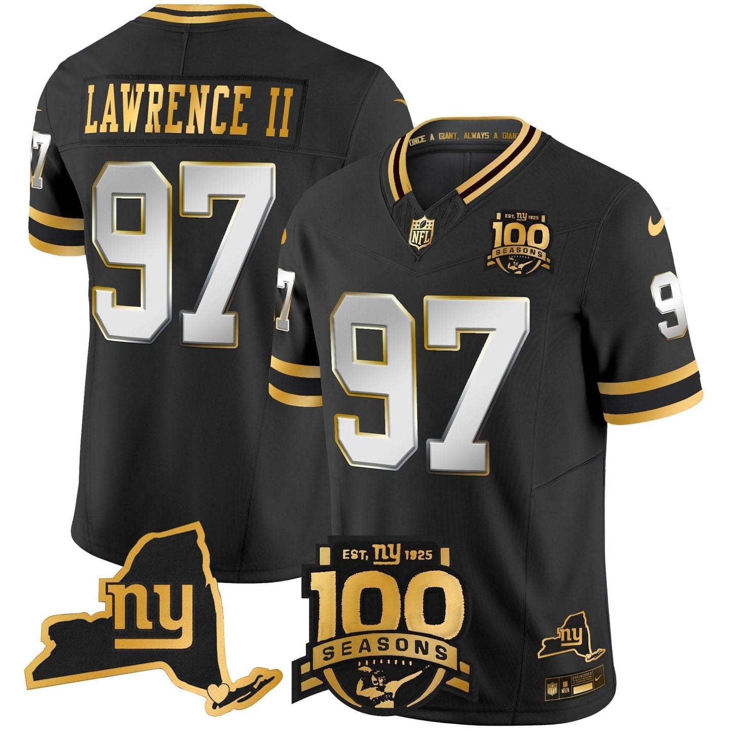 New York Giants 100th Season & State Patch Gold Vapor Limited Jersey - All Stitched