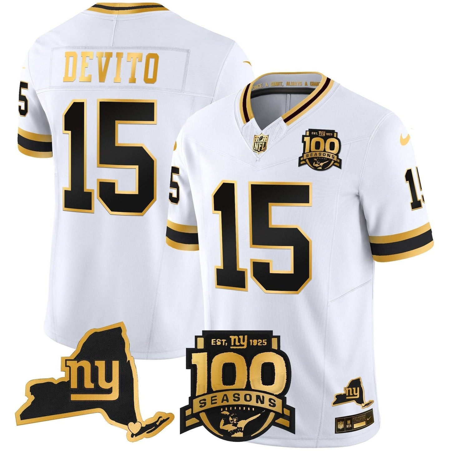 New York Giants 100th Season & State Patch Gold Vapor Limited Jersey - All Stitched