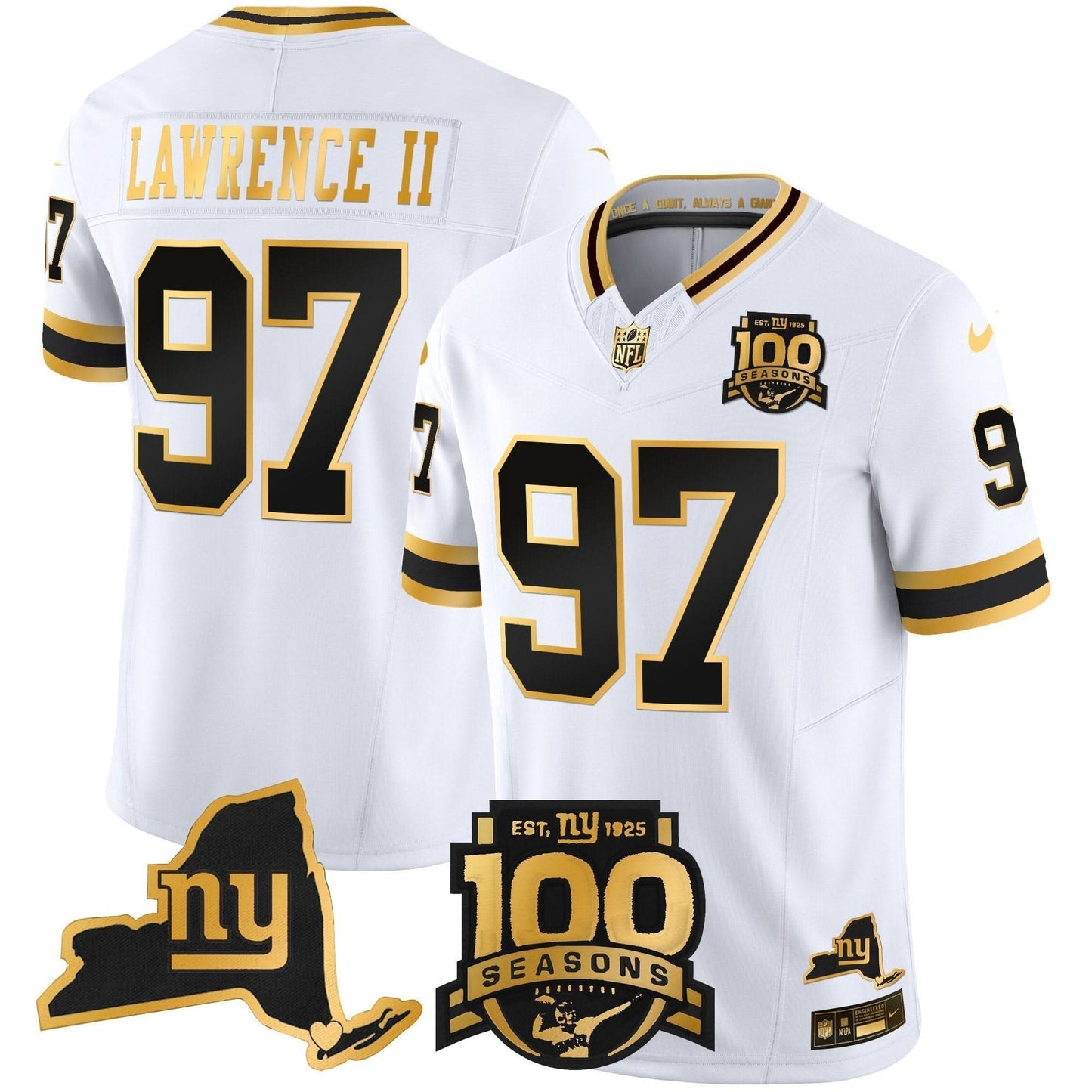 New York Giants 100th Season & State Patch Gold Vapor Limited Jersey - All Stitched