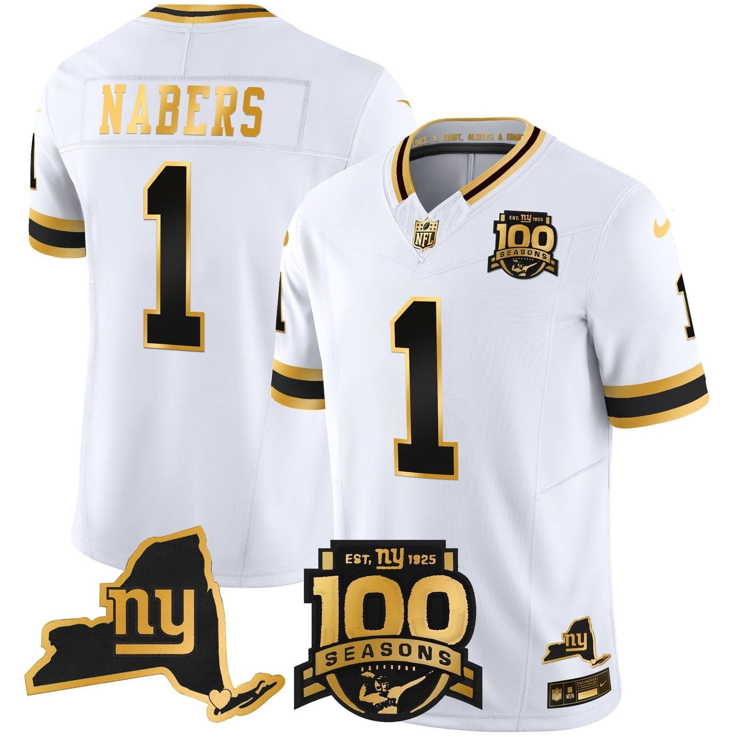 New York Giants 100th Season & State Patch Gold Vapor Limited Jersey - All Stitched