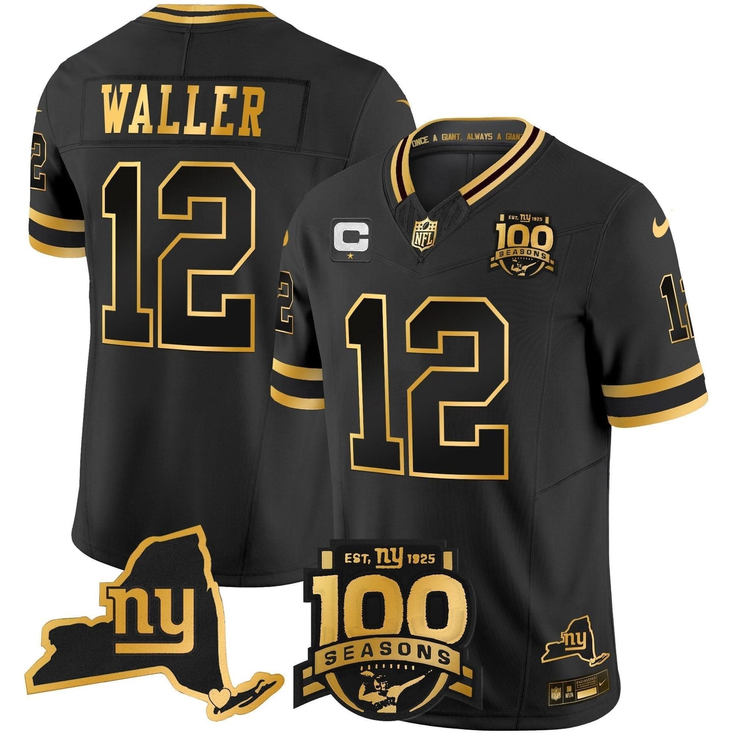 New York Giants 100th Season & State Patch Gold Vapor Limited Jersey - All Stitched