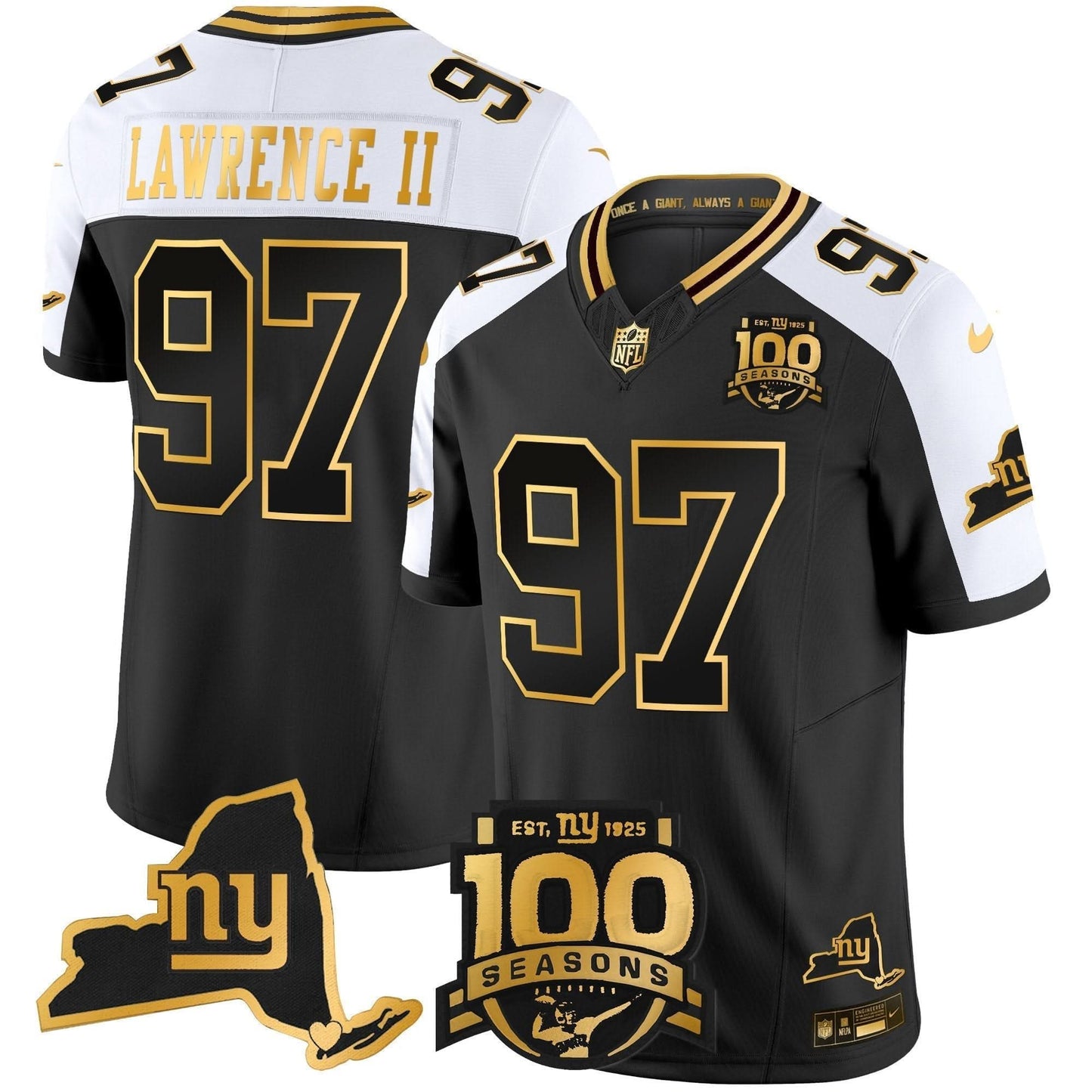 New York Giants 100th Season & State Patch Gold Vapor Limited Jersey - All Stitched
