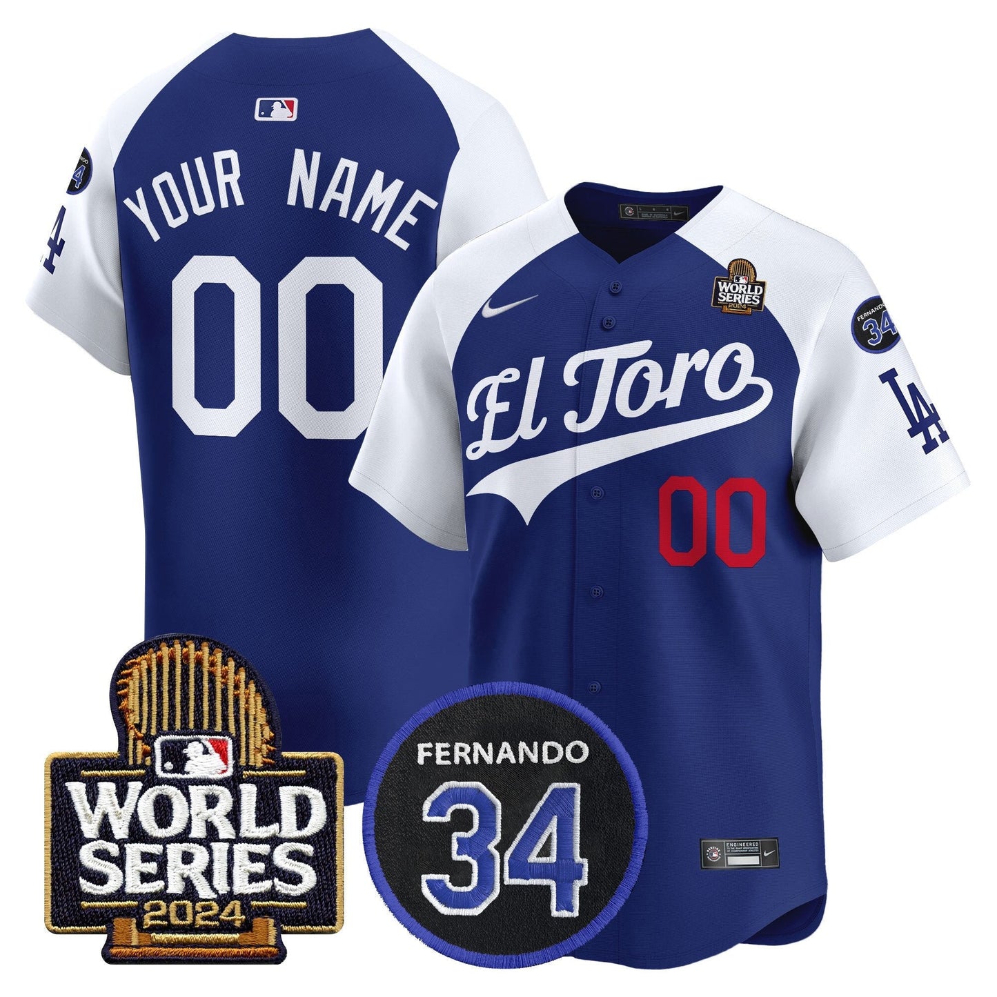 Dodgers El Toro 2024 World Series Patch Vapor Premier Limited Custom Jersey - All Stitched