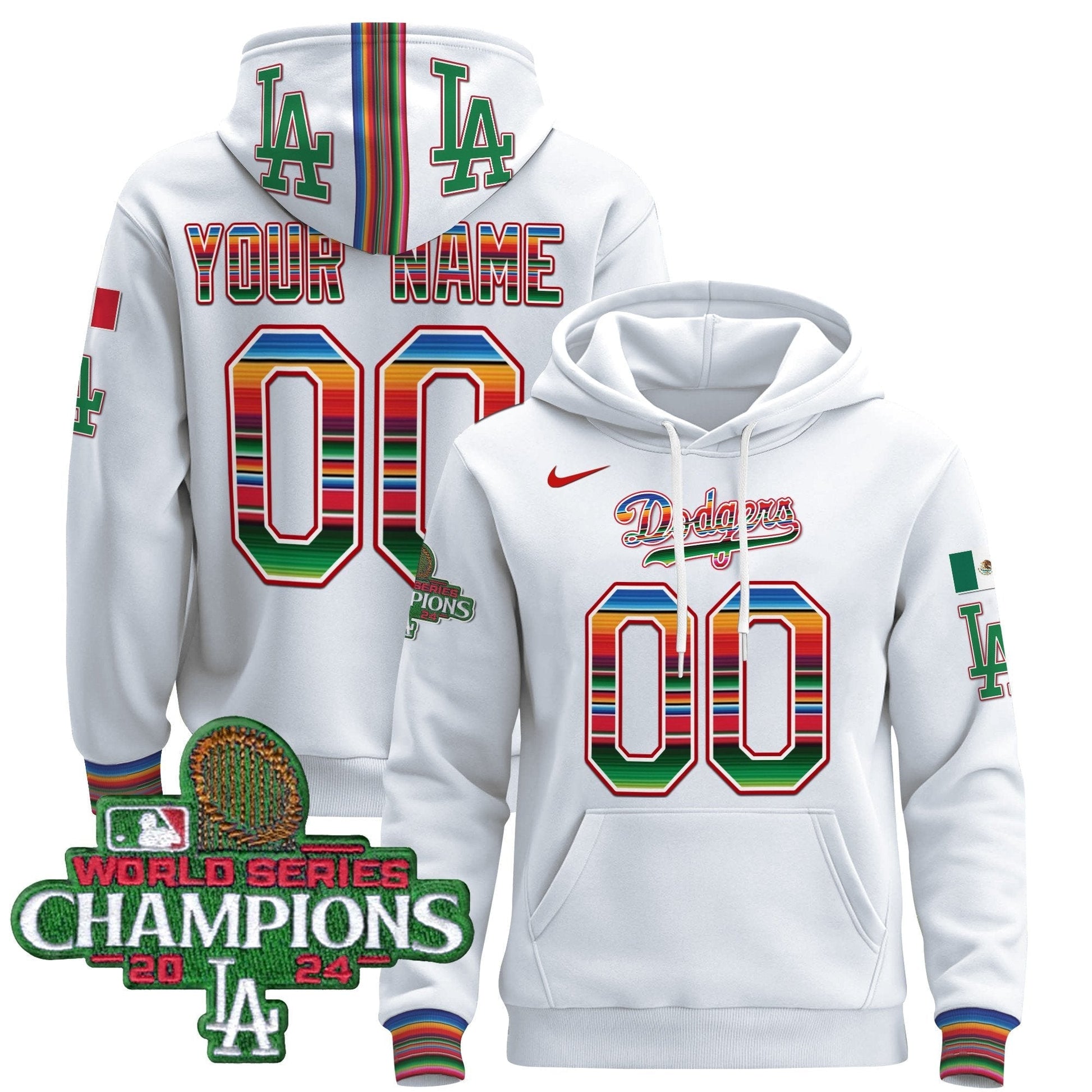 Dodgers Mexico 2024 World Series Champions Custom Pullover Hoodie