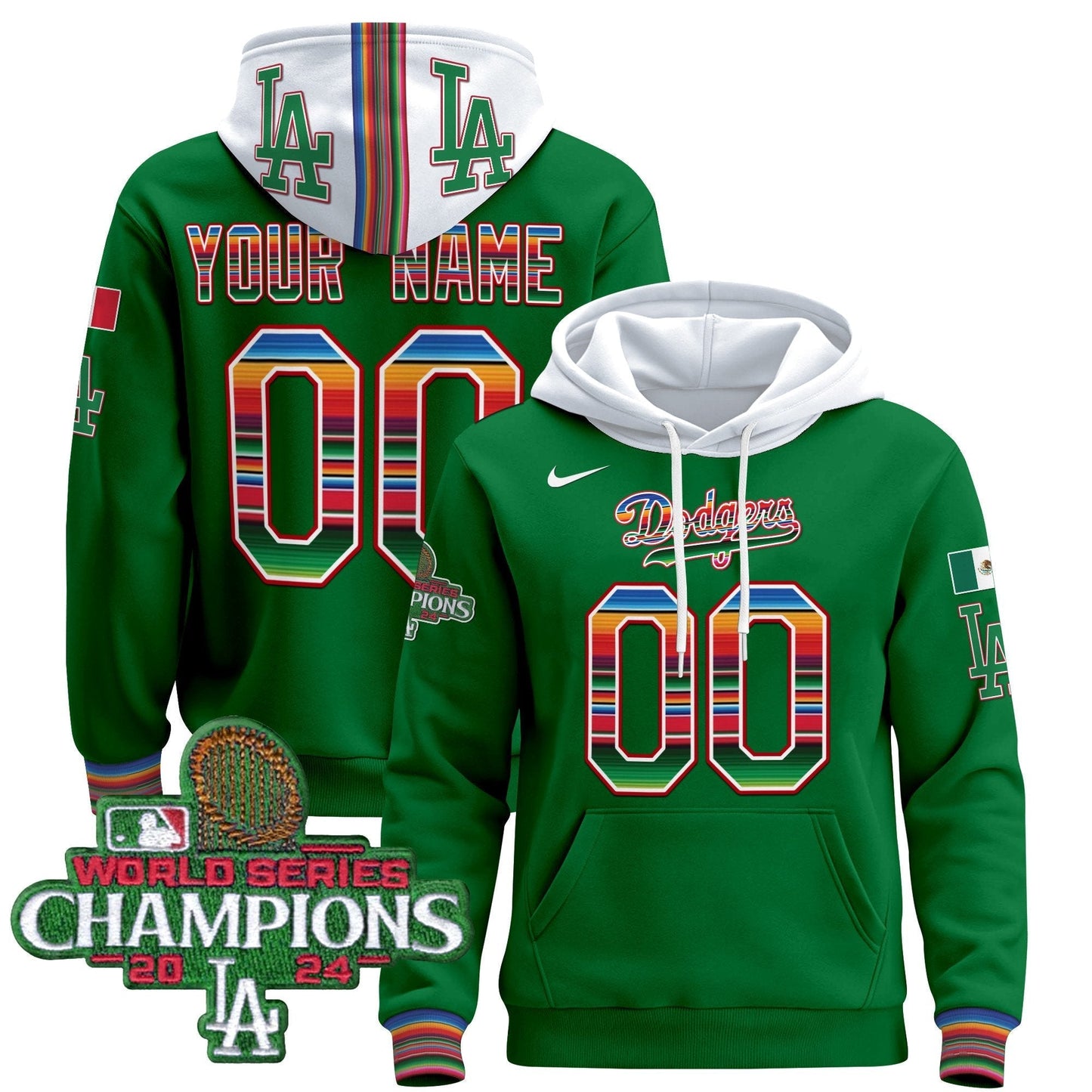 Dodgers Mexico 2024 World Series Champions Custom Pullover Hoodie