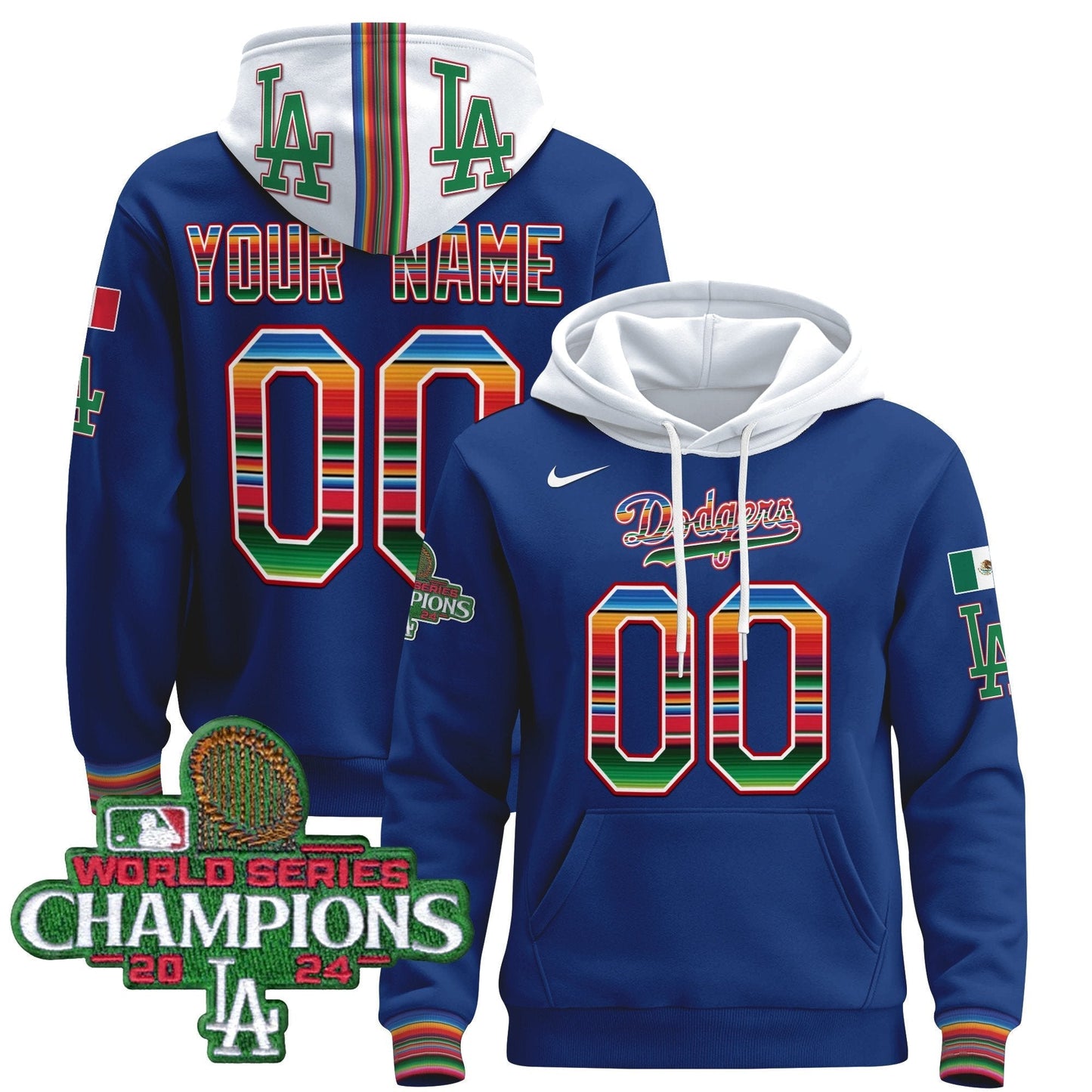 Dodgers Mexico 2024 World Series Champions Custom Pullover Hoodie