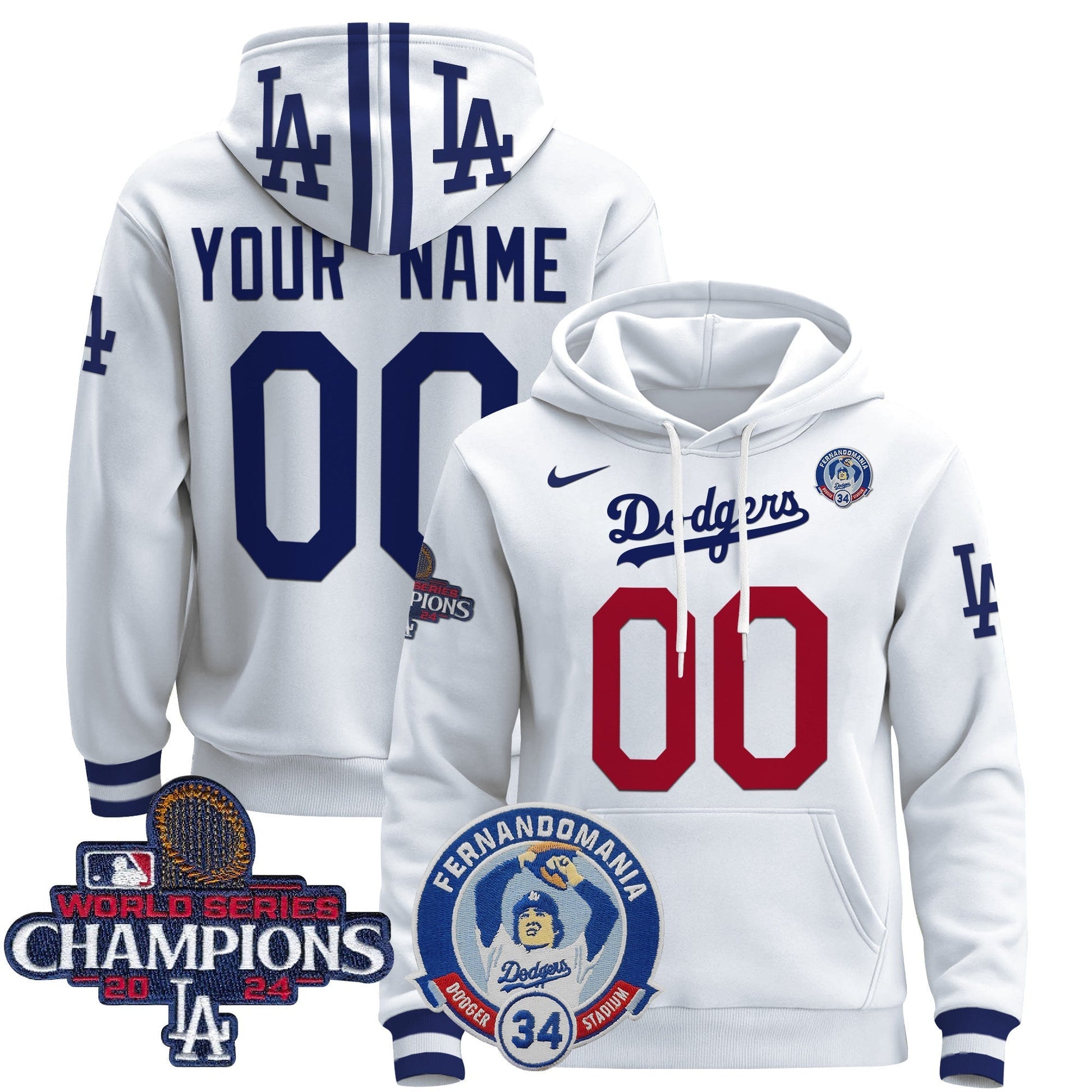 Dodgers Fernando & 2024 World Series Champions Patch Custom Pullover Hoodie