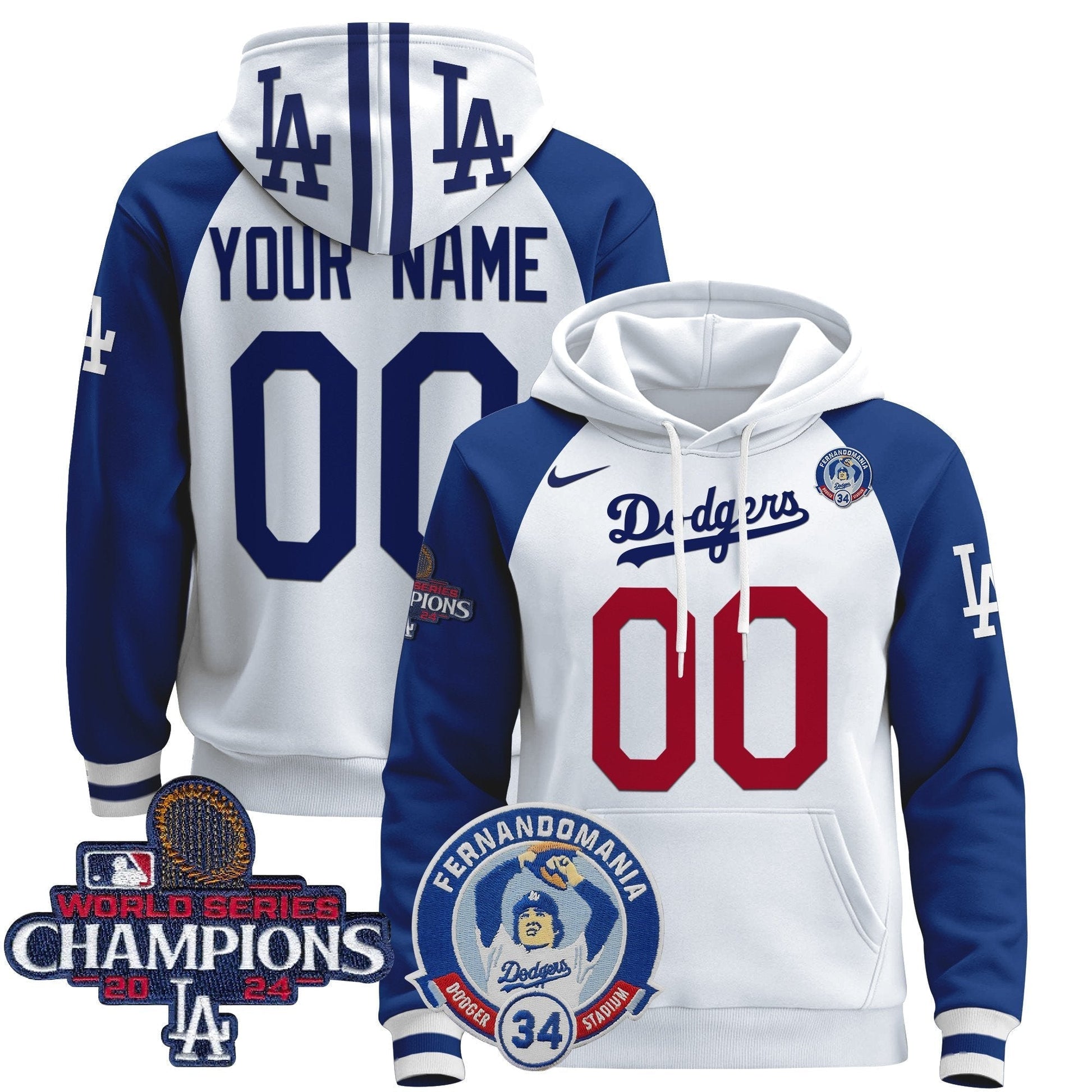 Dodgers Fernando & 2024 World Series Champions Patch Custom Pullover Hoodie