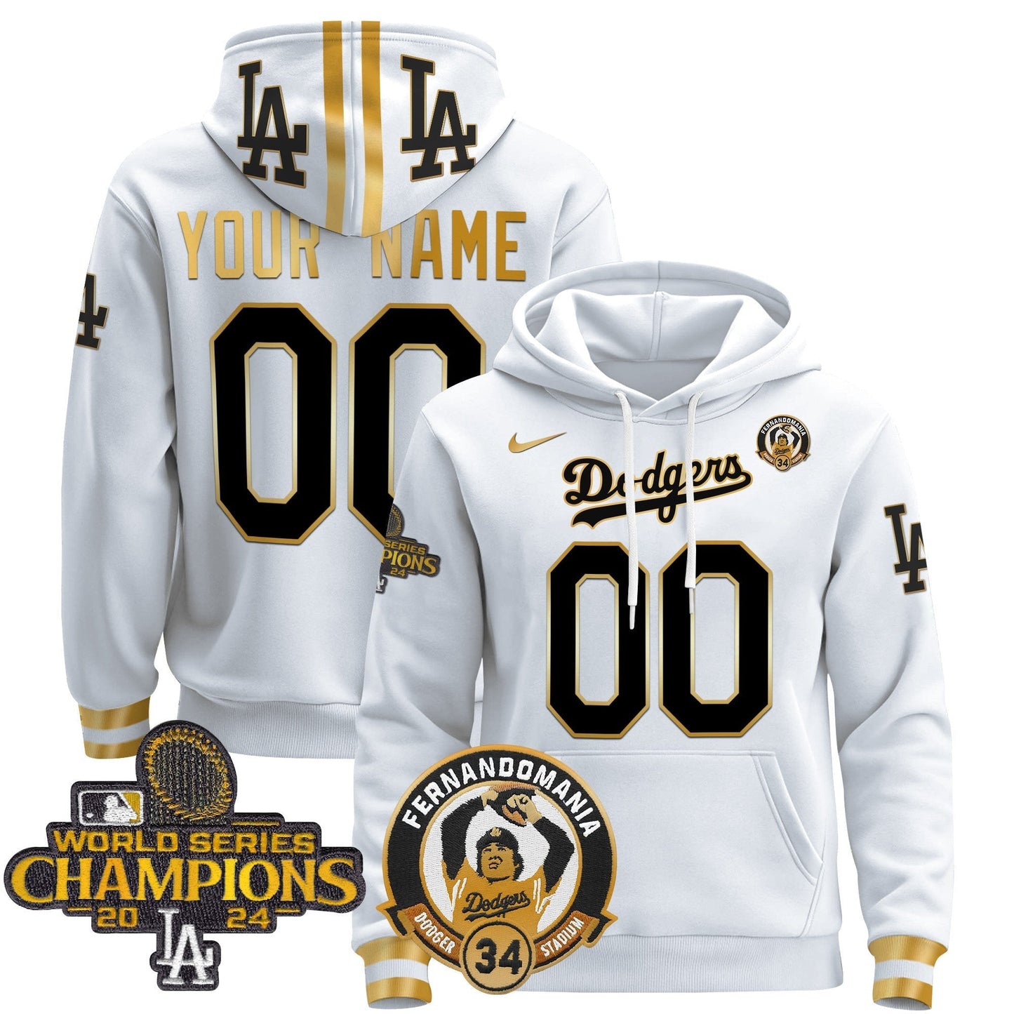 Dodgers Fernando & 2024 World Series Champions Patch Custom Pullover Hoodie