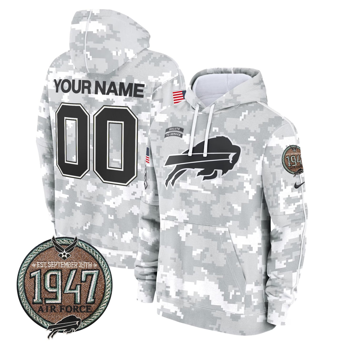 BUF 2024 Salute to Service Establishment Year Patch Custom Fleece Pullover Hoodie