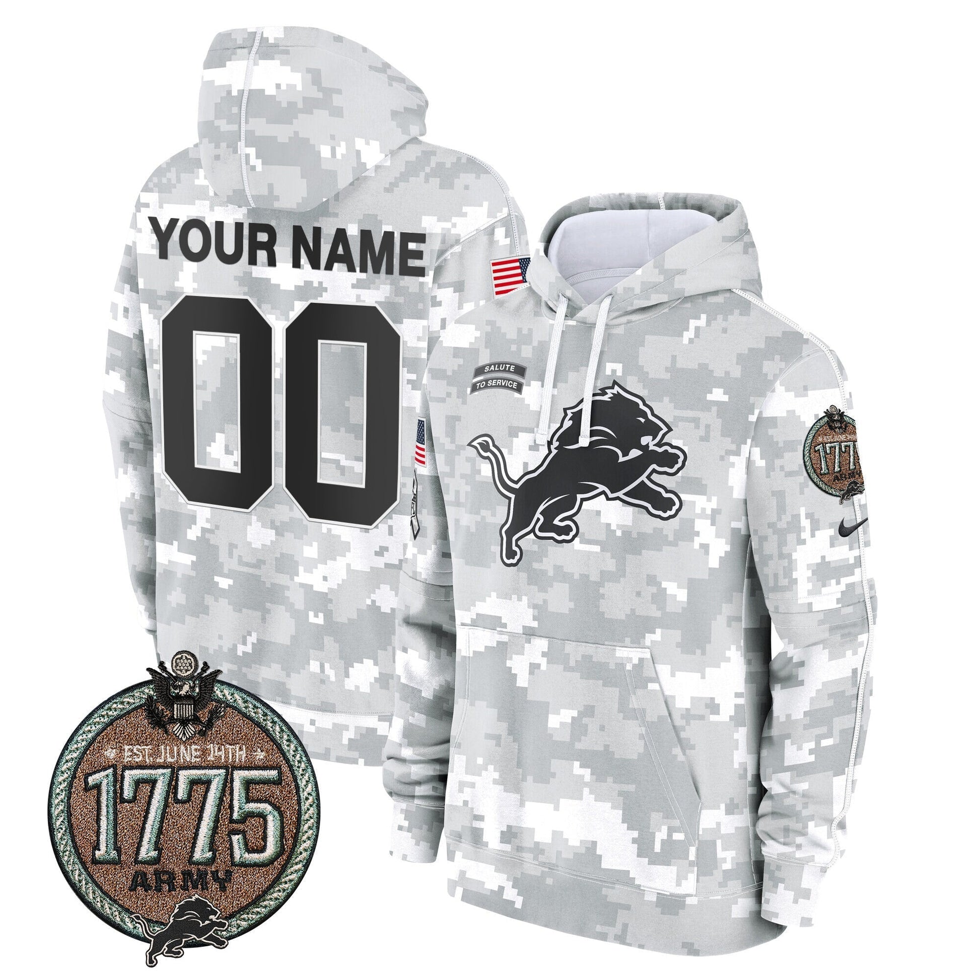 Detroit Lions 2024 Salute to Service Establishment Year Patch Custom Fleece Pullover Hoodie