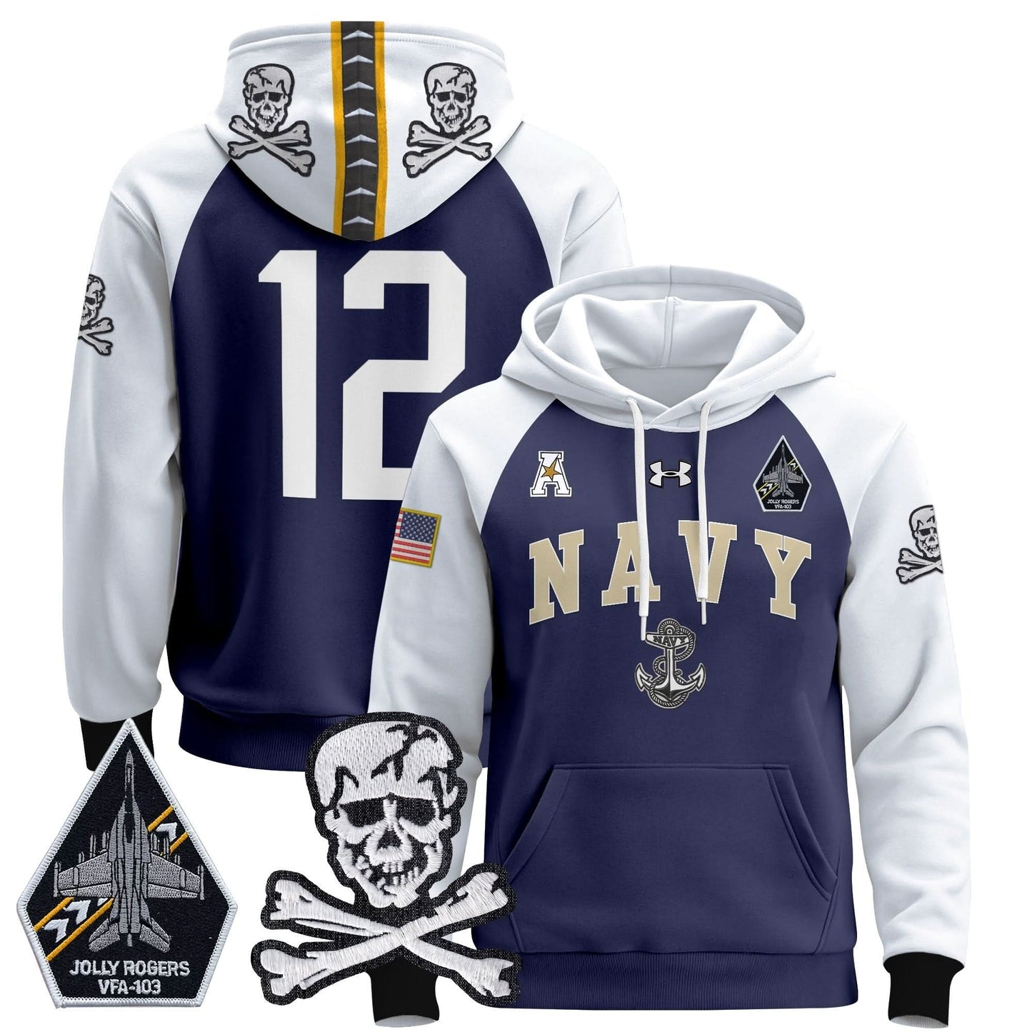 Navy Midshipmen 2024 Pullover Hoodie V4 - Stitched