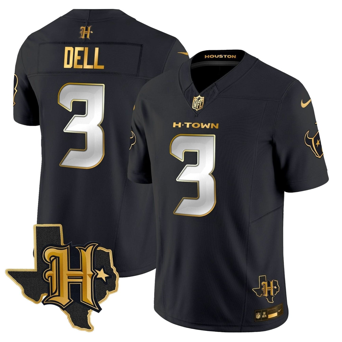 Houston Texans 2024 Texas Patch Gold Vapor Limited Jersey - All Stitched