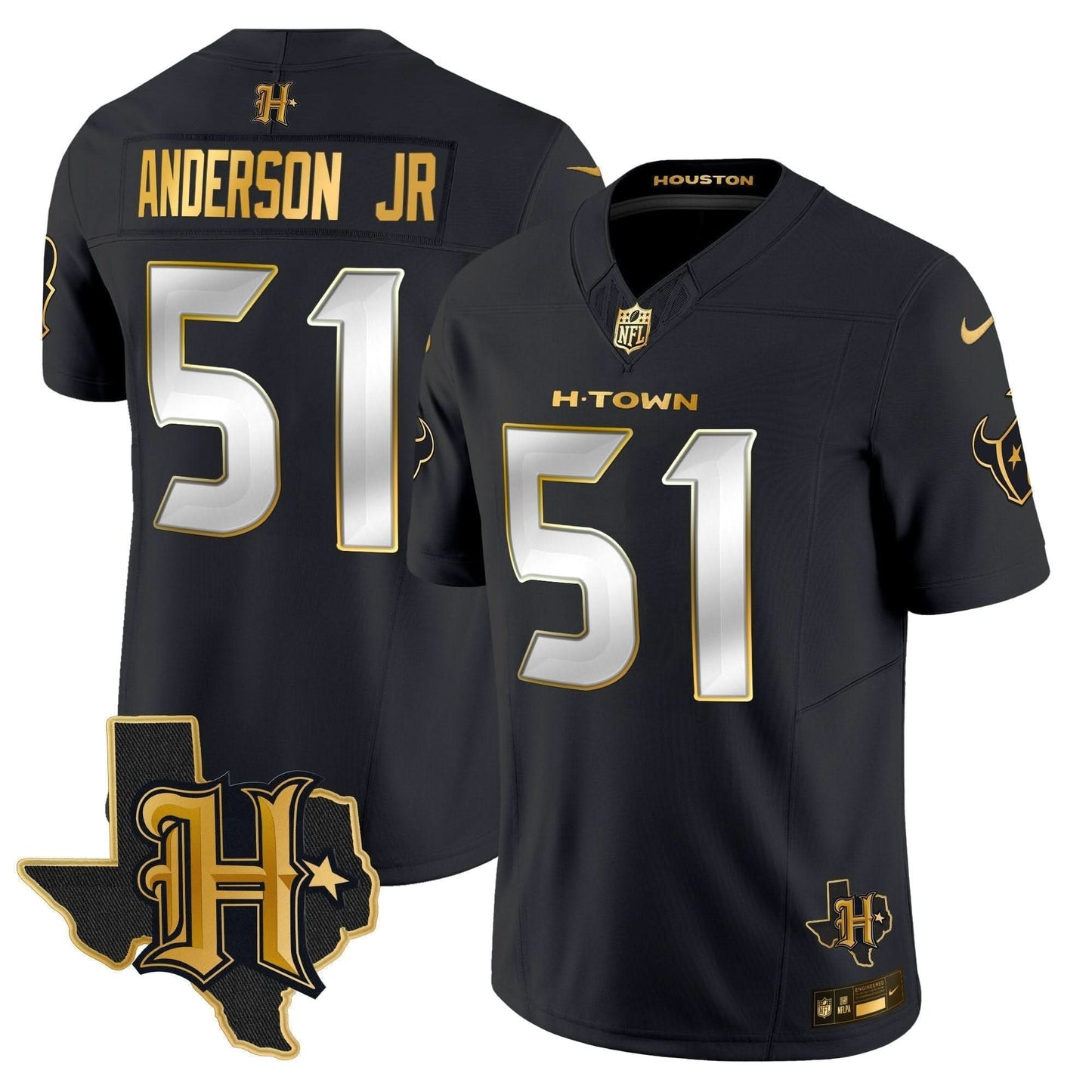 Houston Texans 2024 Texas Patch Gold Vapor Limited Jersey - All Stitched