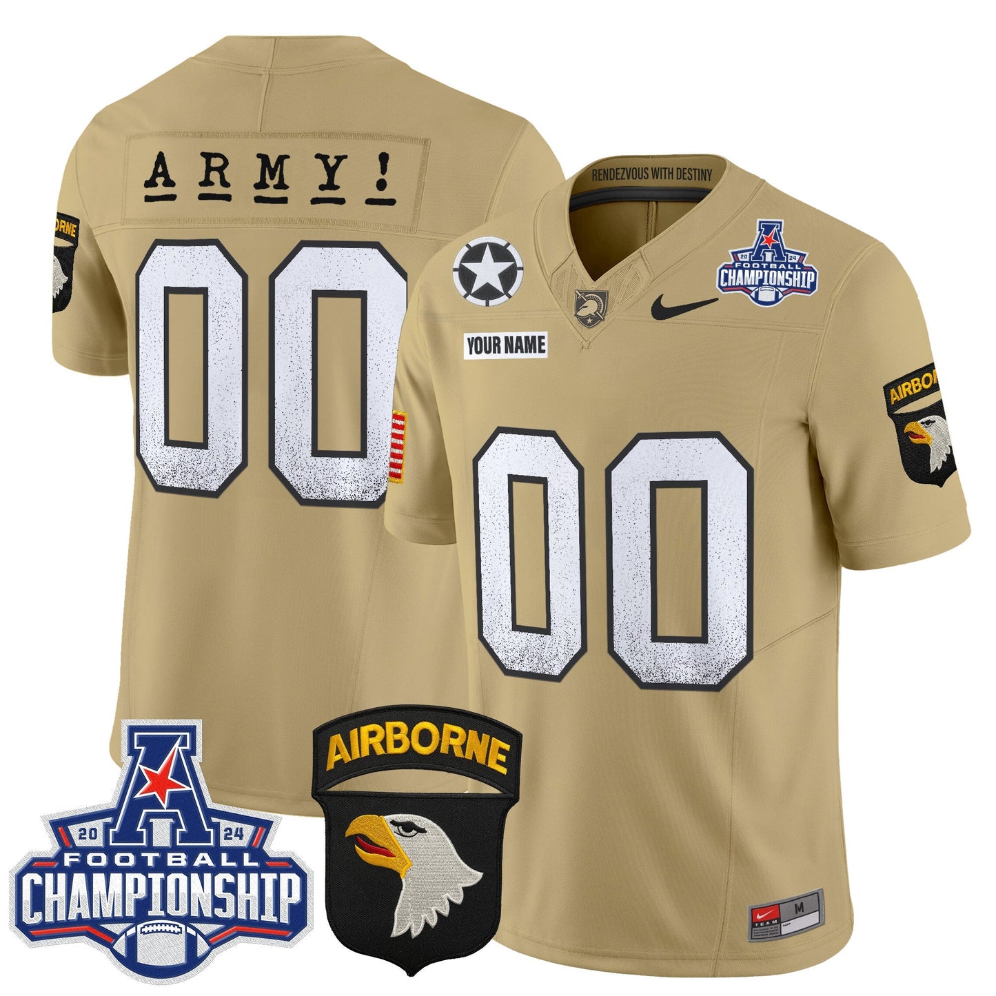 Army Black Knights 2024 AAC Championship Patch Vapor Limited Custom Jersey - All Stitched