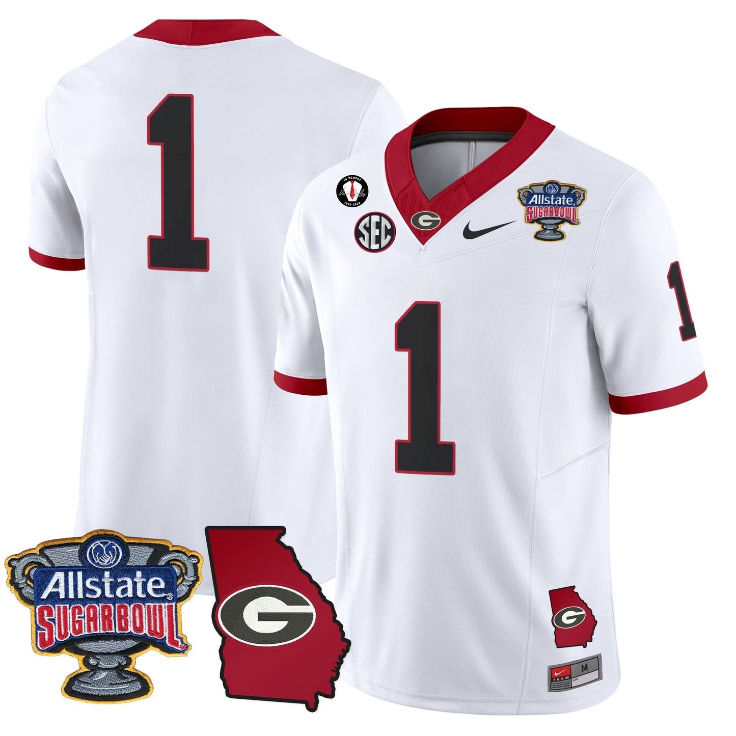 Georgia Bulldogs 2025 Sugar Bowl & Georgia Map Patch Vapor Limited Jersey - All Stitched