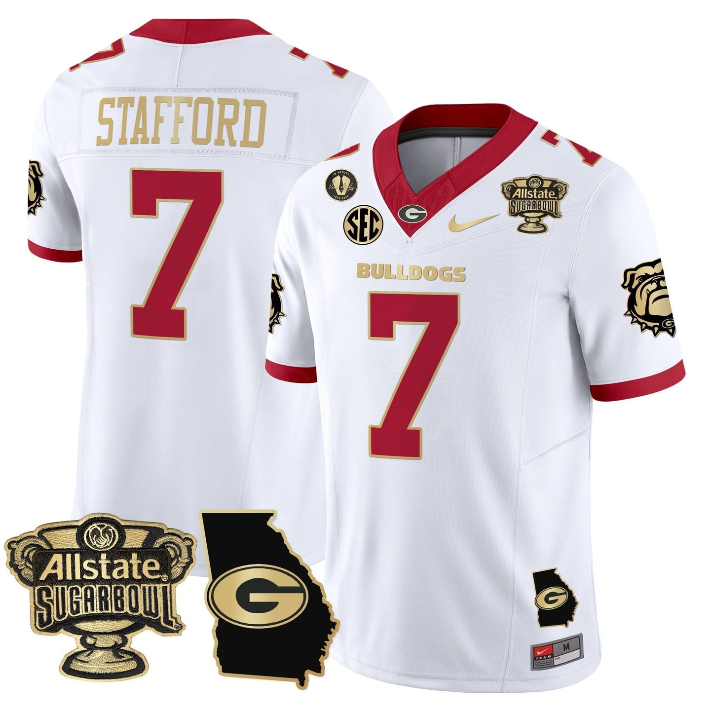 Georgia Bulldogs 2025 Sugar Bowl & Georgia Map Patch Vapor Limited Jersey - All Stitched