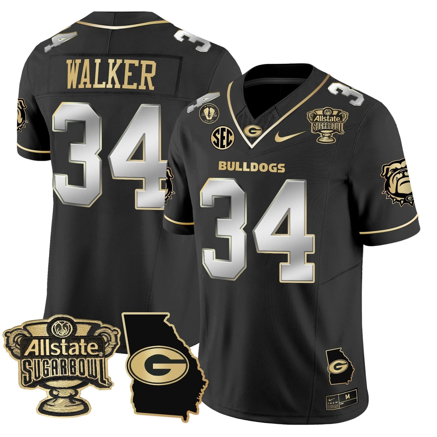 Georgia Bulldogs 2025 Sugar Bowl & Georgia Map Patch Vapor Limited Jersey - All Stitched