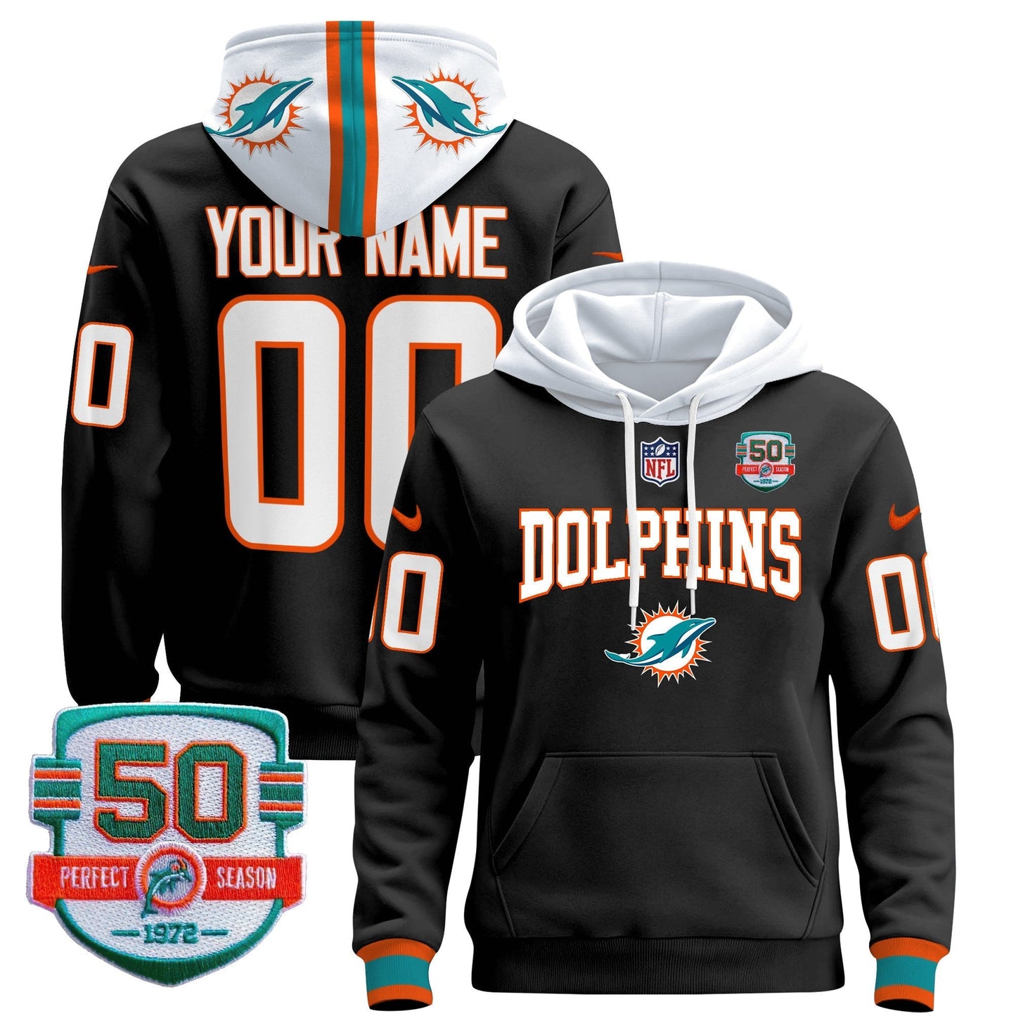 Dolphins 50th 1972 Perfect Season Patch Custom Pullover Hoodie V2