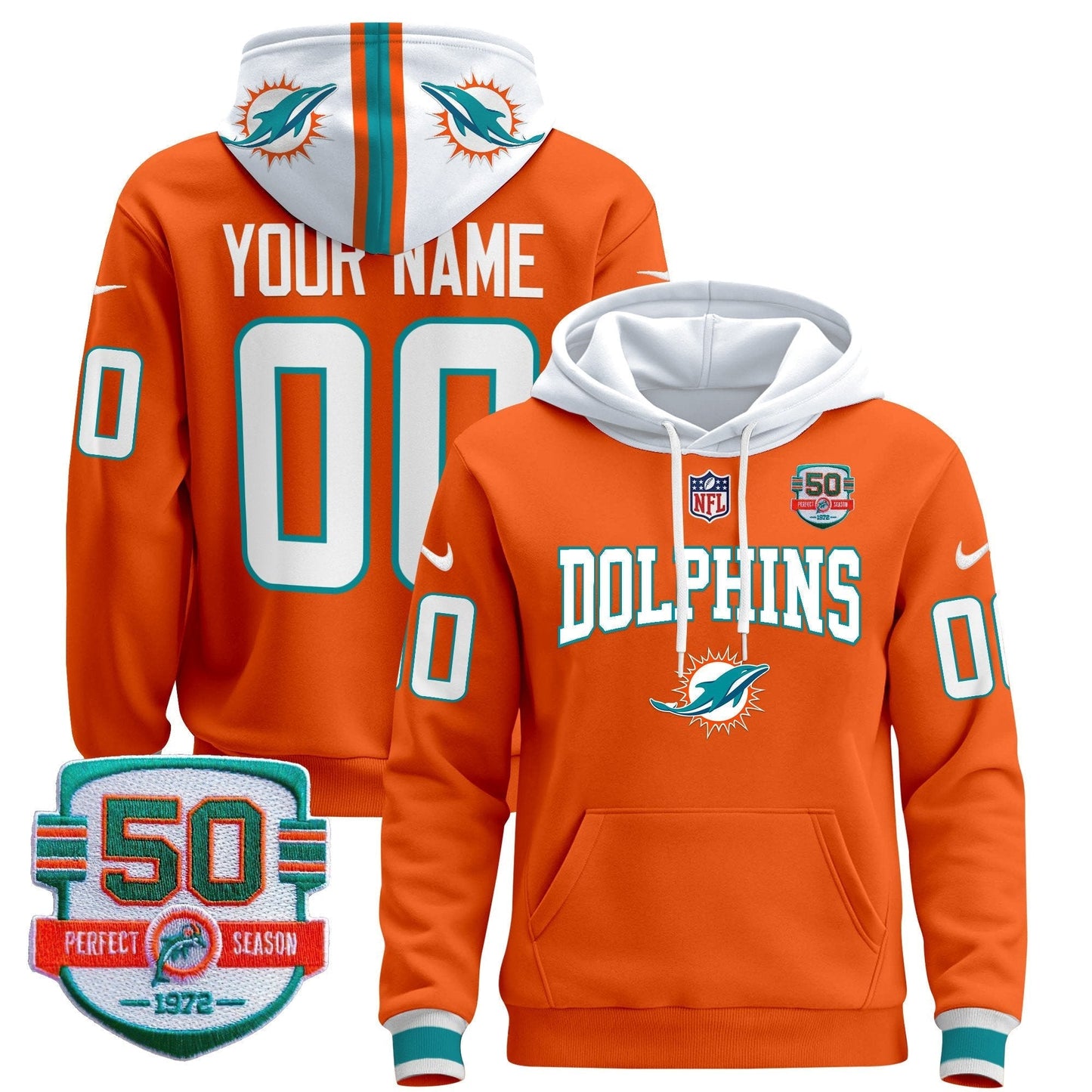 Dolphins 50th 1972 Perfect Season Patch Custom Pullover Hoodie V2