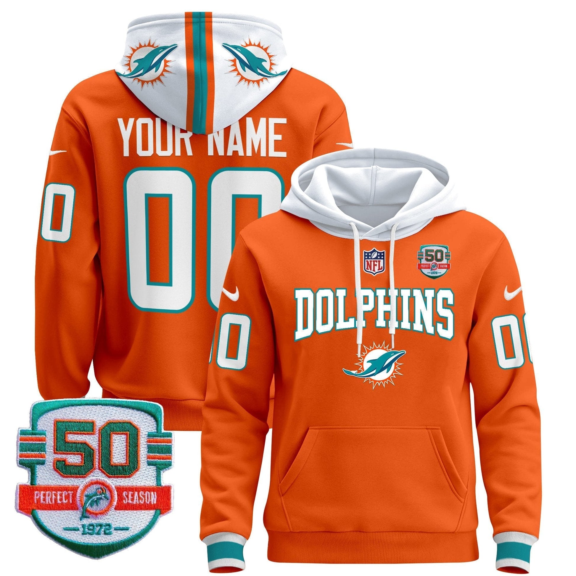 Dolphins 50th 1972 Perfect Season Patch Custom Pullover Hoodie V2