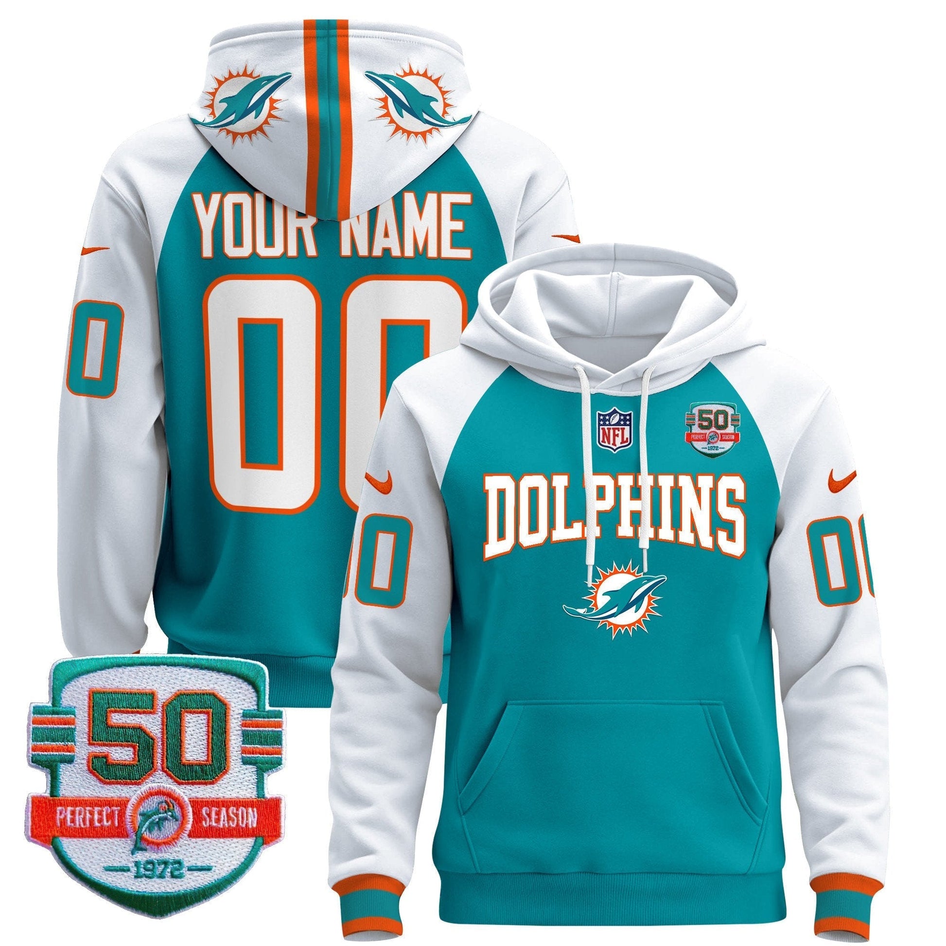Dolphins 50th 1972 Perfect Season Patch Custom Pullover Hoodie V2