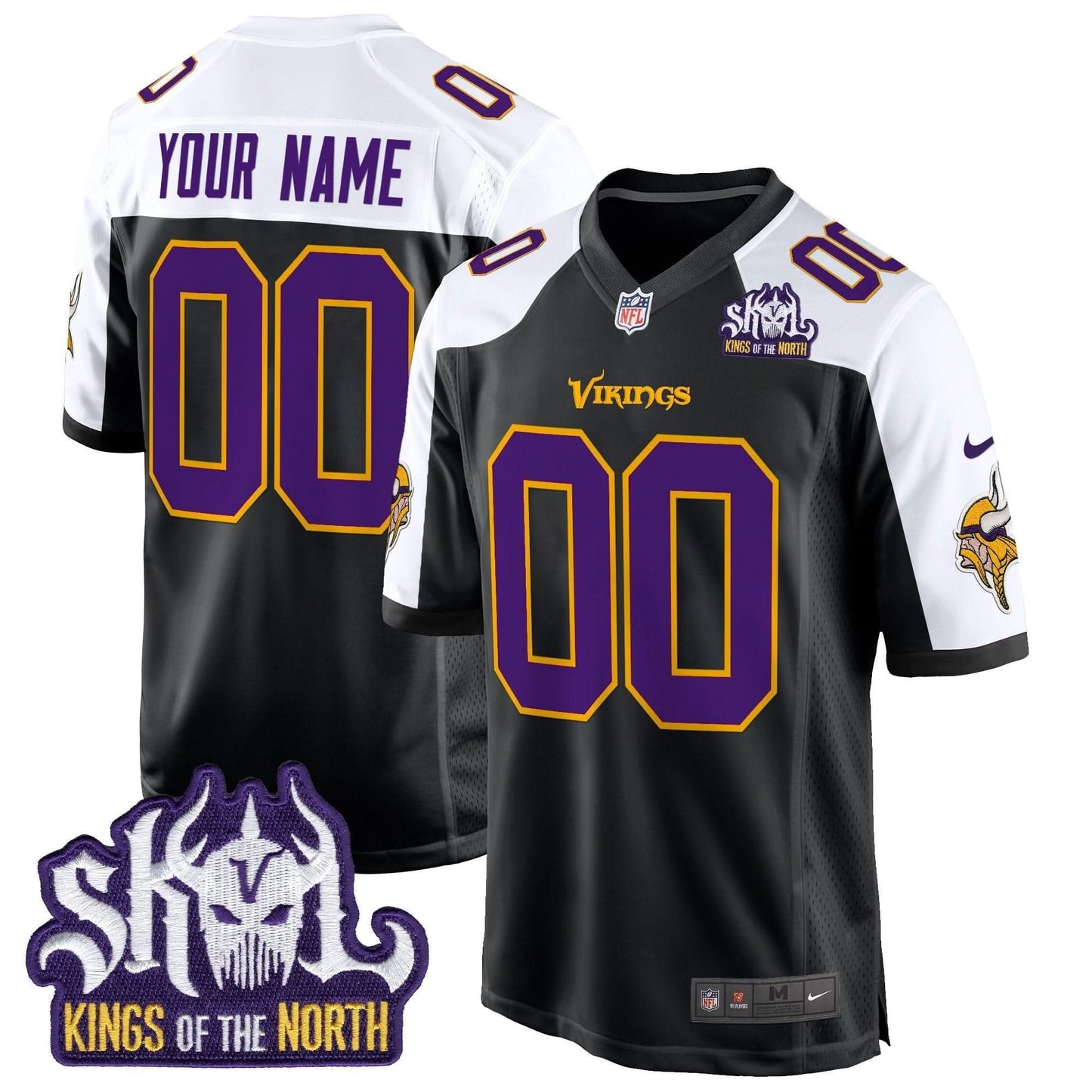 Minnesota Vikings King Of The North Patch Throwback Game Custom Jersey - All Stitched