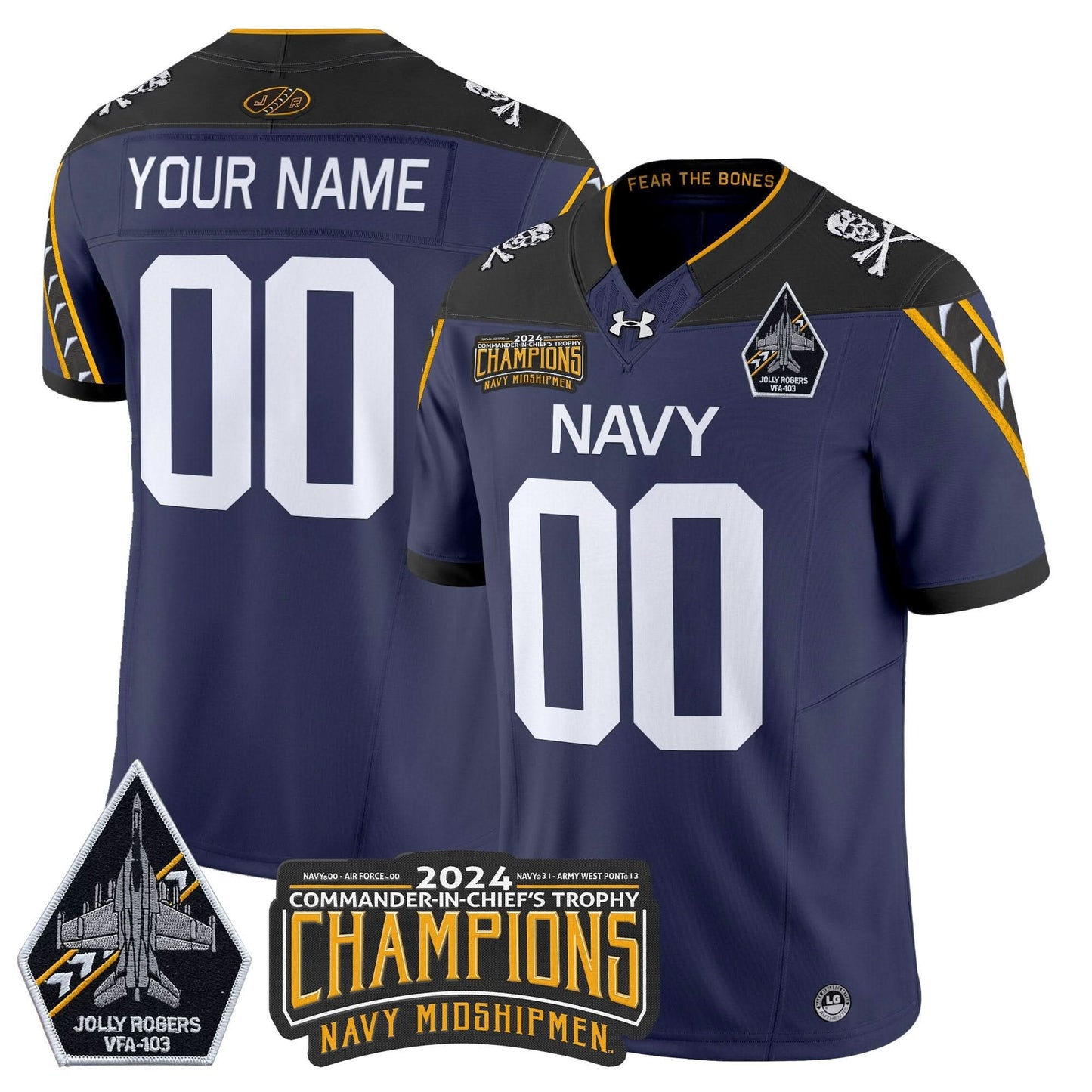 Navy Midshipmen 2024 Commander-In-Chief's Trophy Champions Patch Vapor Limited Custom Jersey - All Stitched