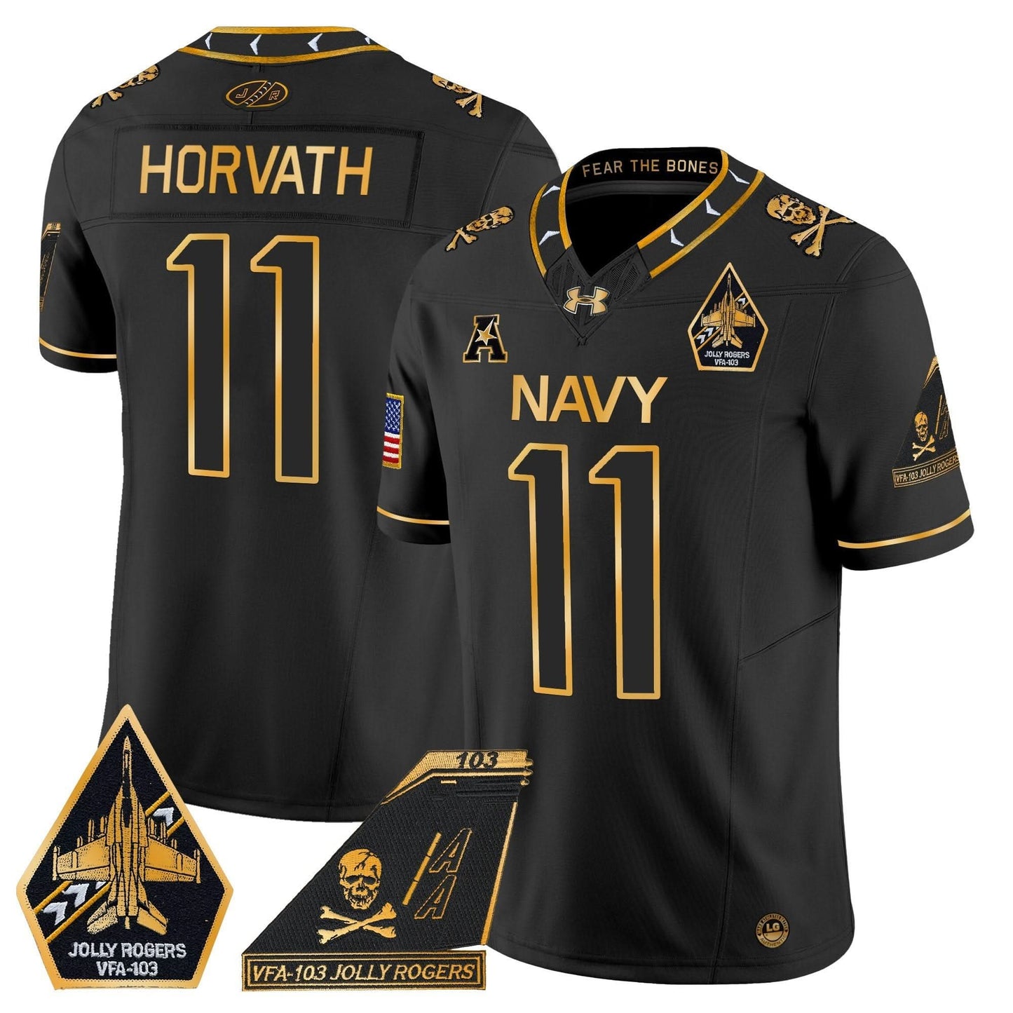 Navy Midshipmen 2024 Jolly Rogers Patch Gold Vapor Limited Jersey - All Stitched