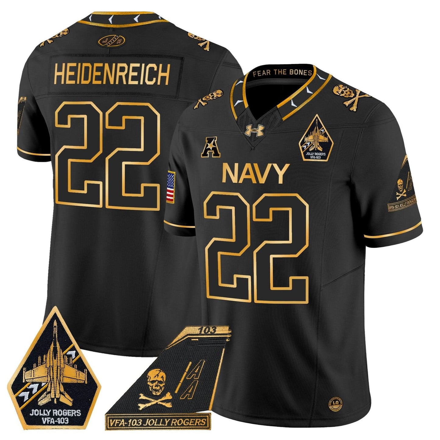 Navy Midshipmen 2024 Jolly Rogers Patch Gold Vapor Limited Jersey - All Stitched