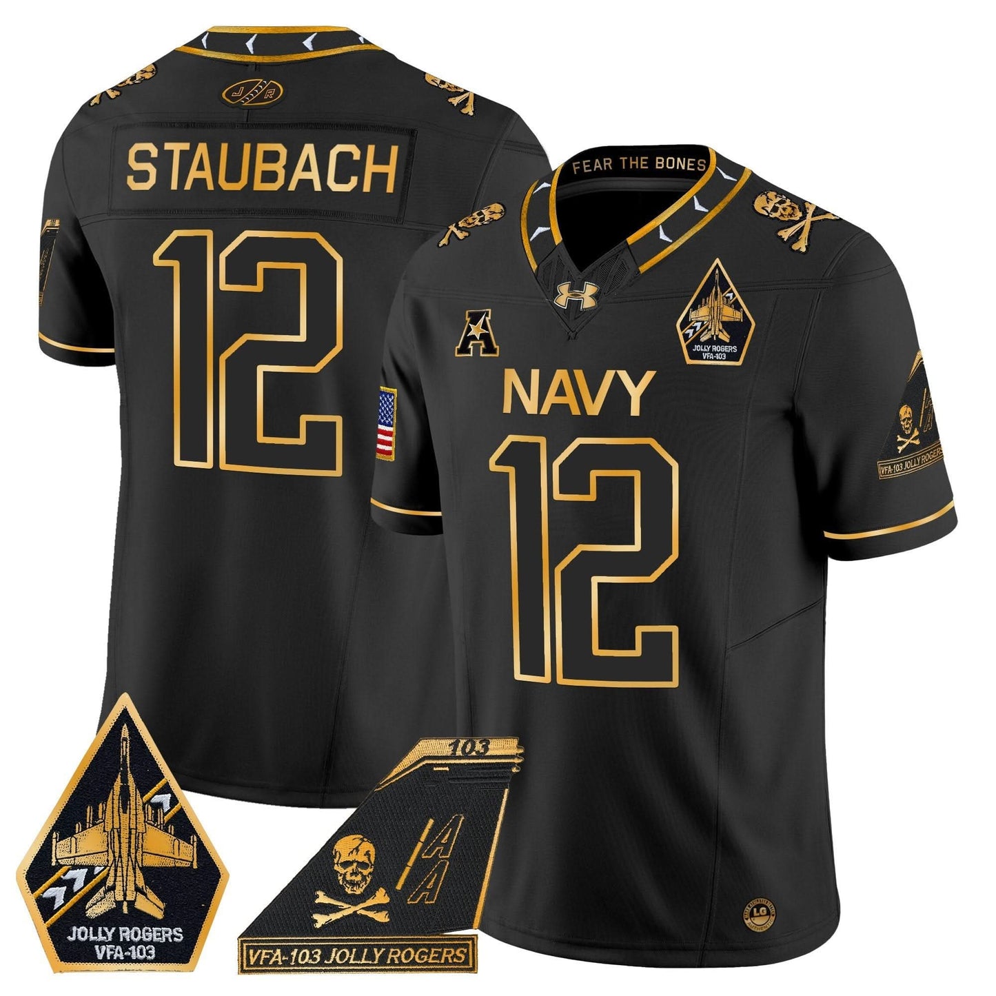 Navy Midshipmen 2024 Jolly Rogers Patch Gold Vapor Limited Jersey - All Stitched